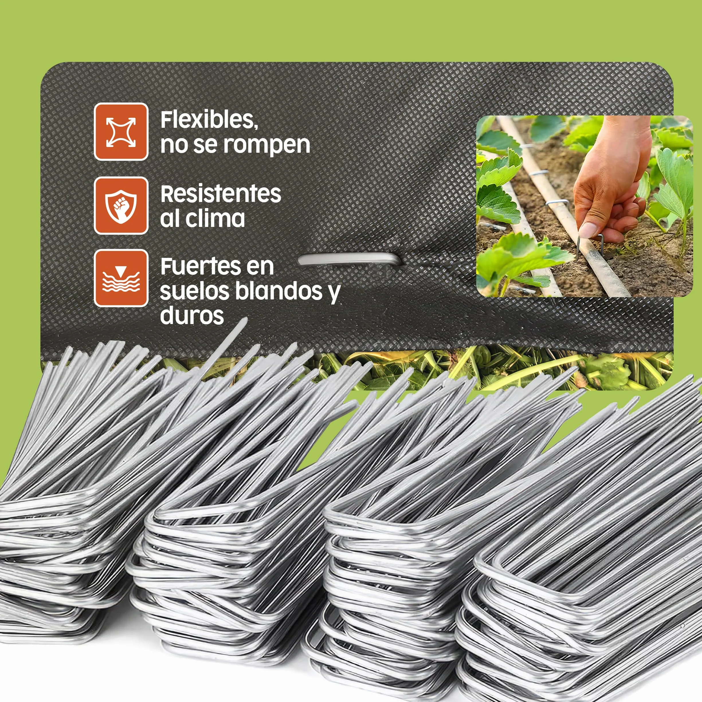PORTENTUM Grapas Césped Artificial 150 mm 50 Uds + 8 Arandelas