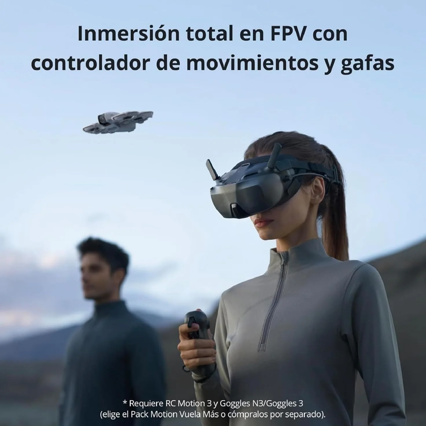 DJI Pack Neo Vuela Más, dron mini con cámara 4K UHD para adultos, 135 g dron que vuela siguiéndote,despega desde la mano,seguimiento de objetivos,QuickShots, vídeo estabilizado, con RC-N3 y 3 baterías