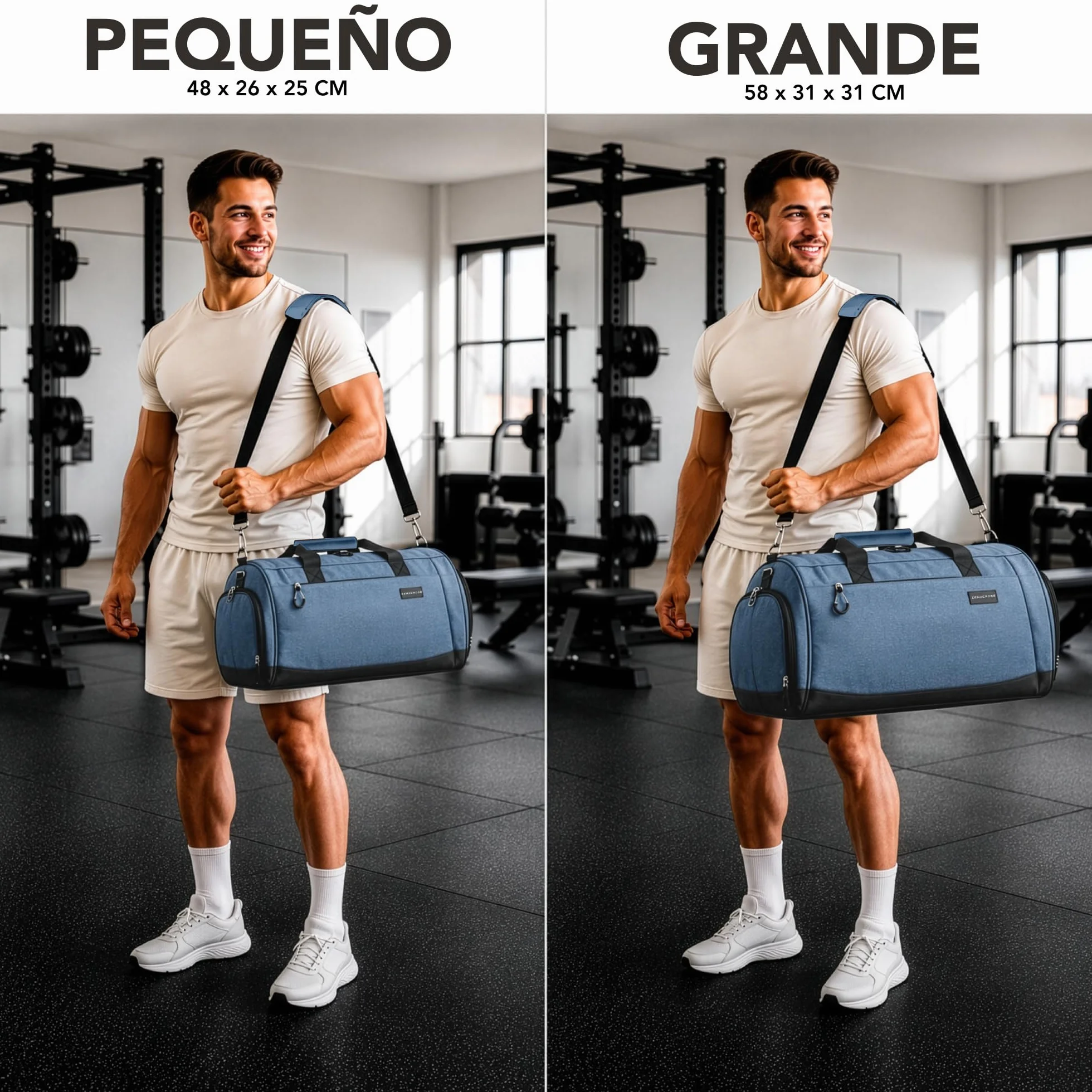 Mochila Gimnasio Hombre Mujer 50 l Compartimento Zapatos Humeda Viaje Gym Azul