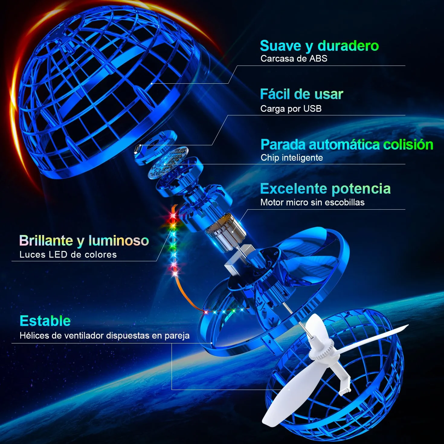 Ivtivfu Bola voladora (Azul) Flying Magica Hover Ball Fly UFO Bolas voladoras para niño y niñas, Juguetes para Exteriores para niños, Regalos para niños de 6 7 8 9 10 11 12