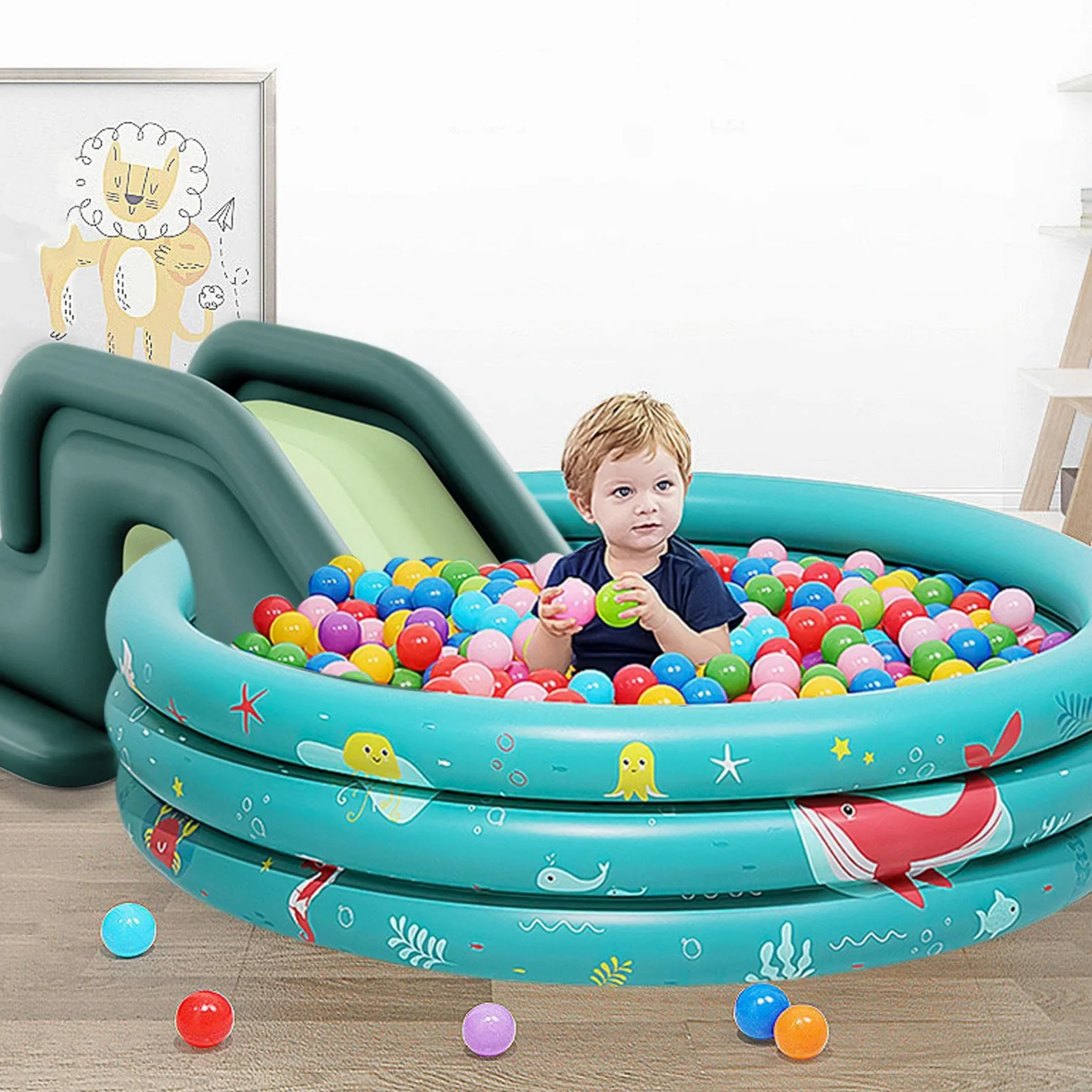Tobogán De Piscina Inflable,Toboganes Anti-basculante para Juego Divertido Parque Acuático Al Aire Libre - Toboganes Acuáticos para Piscinas Inflables o Fuera del Suelo