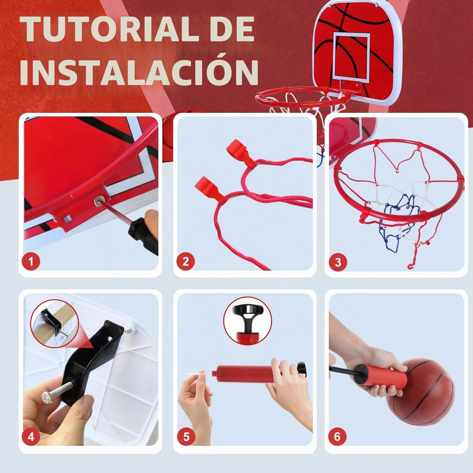 Canasta Baloncesto Infantil, Mini Aro de Baloncesto con 2 Pelotas de Daloncesto y Bomba, Tablero de Basket para Colgar, Sala de Accesorios, Mini Juguetes Deportivos