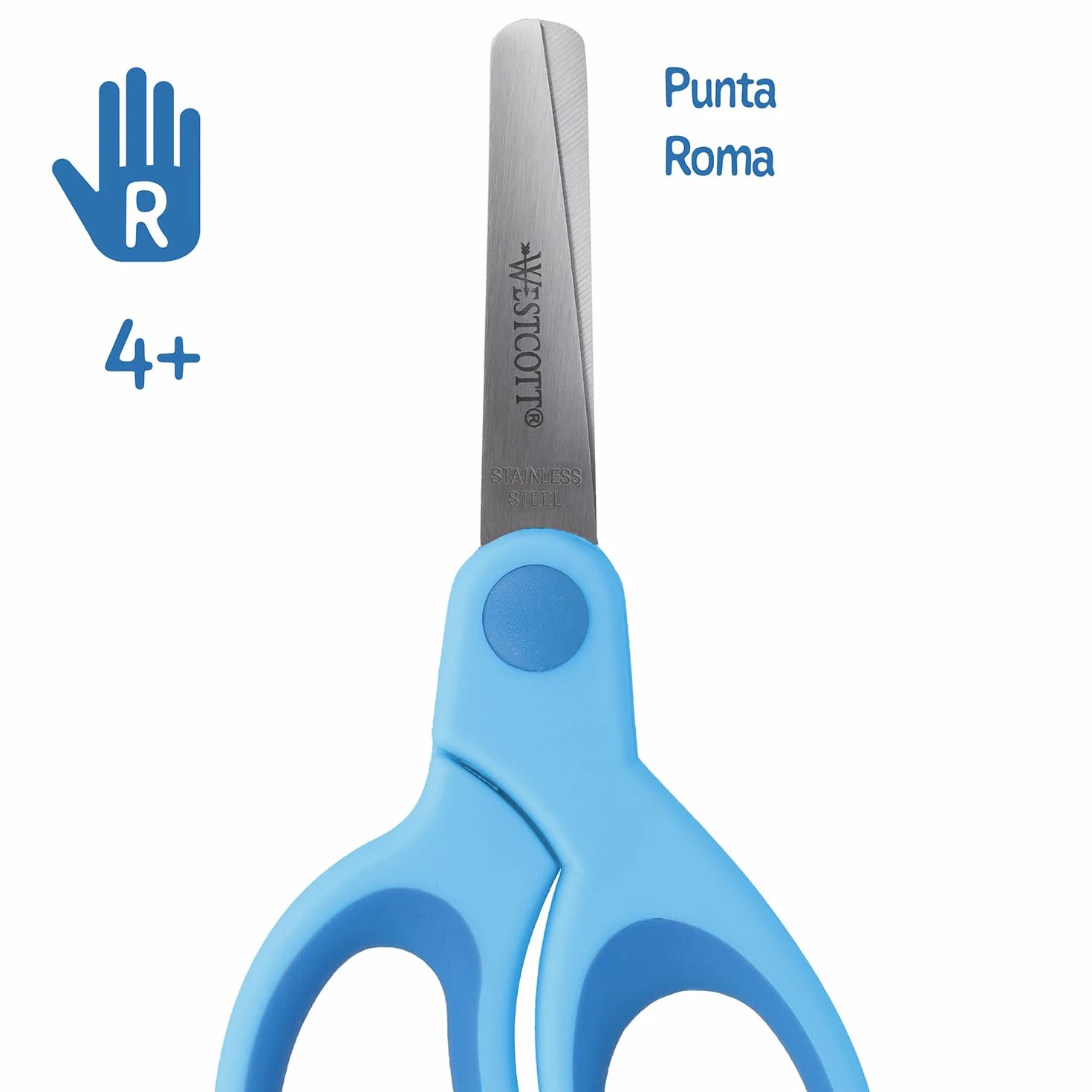 Westcott Tijeras para niños Softgrip azules para diestros | Mango ergonómico para niños en edad preescolar | 13 cm (5") ideales para manos infantiles | Punta redondeada | E-21581 00