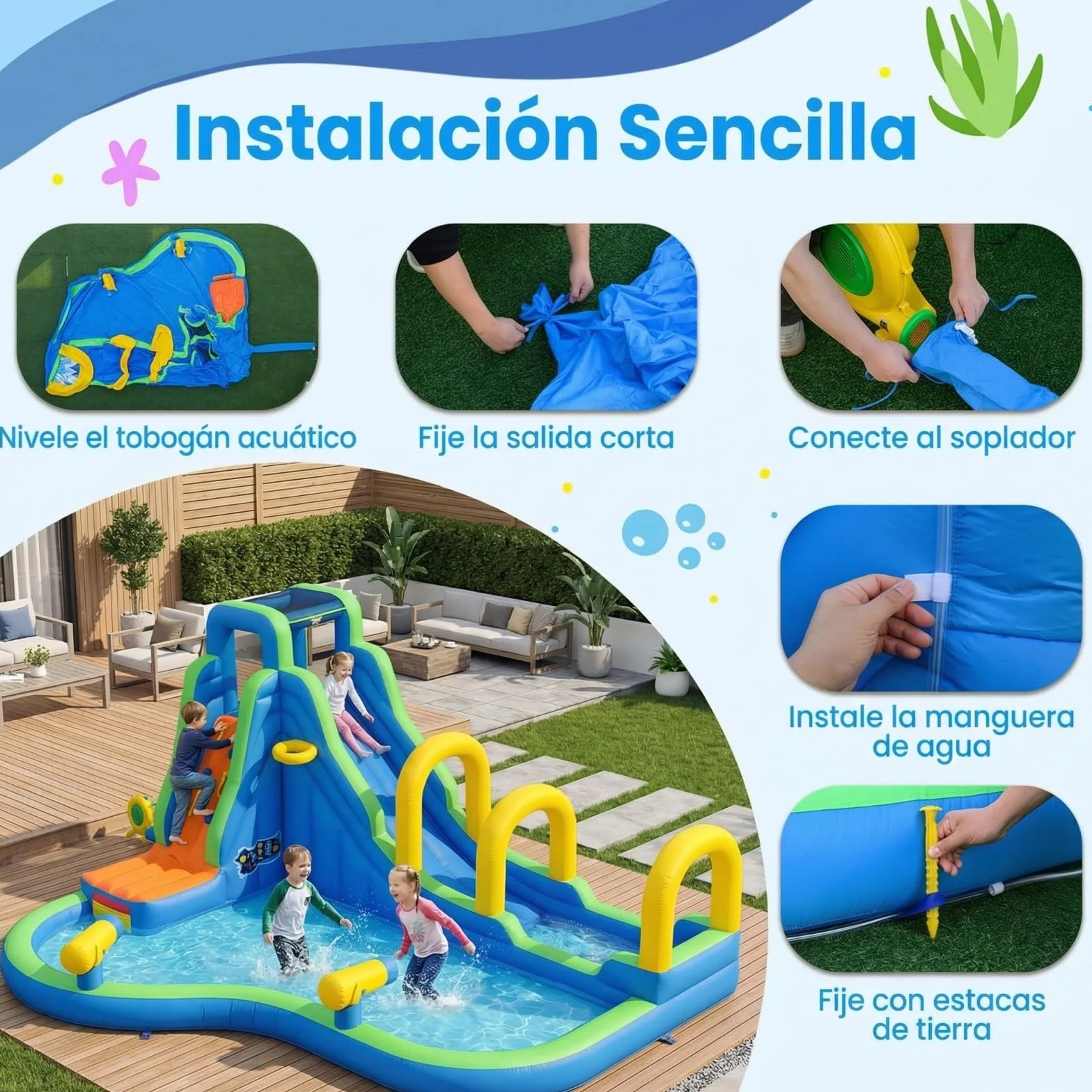 COSTWAY Castillo Hinchable para Niños con Tobogán Acuático, 465 x 345 x 242 Castillo Inflable, Colchoneta Hinchable Niños de 3-12 años (con soplador de 850W)