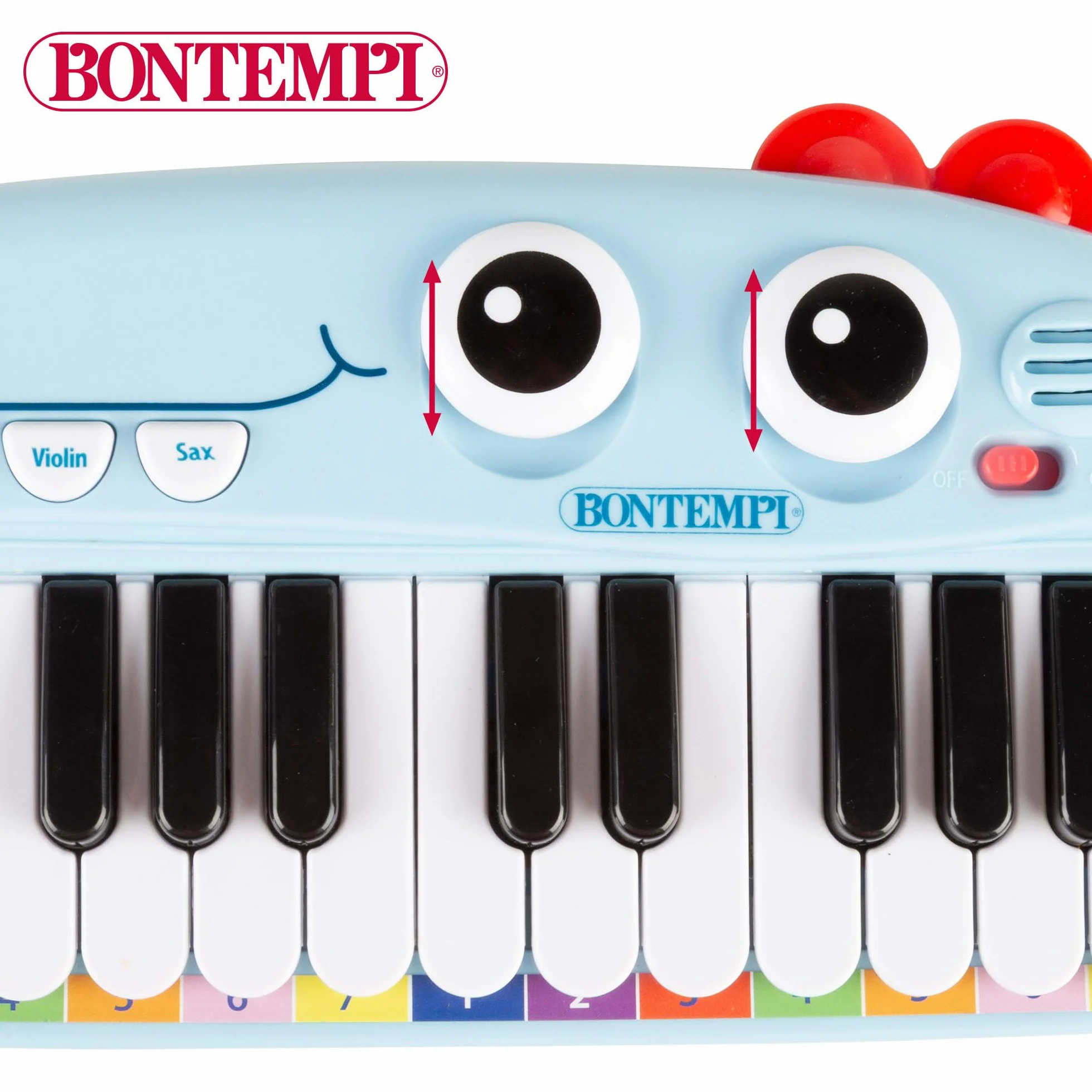 ColorBaby Bontempi Piano Infantil electrónico 24 Teclas con Luces, Sonidos, Melodías, Botones y diseño Seguro con Carita Sonriente, para iniciar a los más pequeños en la música Desde 18 Meses (39213)