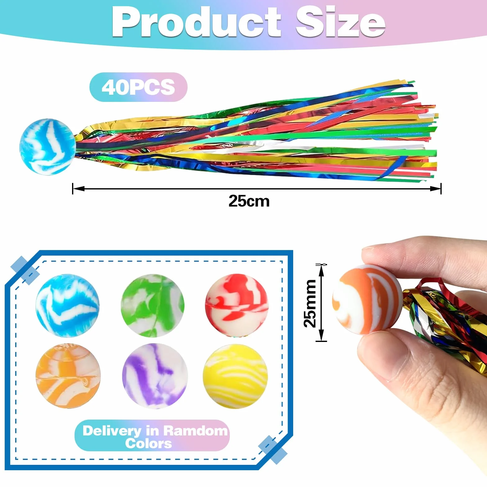 40 Piezas Pelotas Saltarinas, Pelotas Hinchables Para Niños, Pelota Hinchable 25mm Con Cintas De Colores, Juguete De Pelotas De Goma, Regalo De Cumpleaños