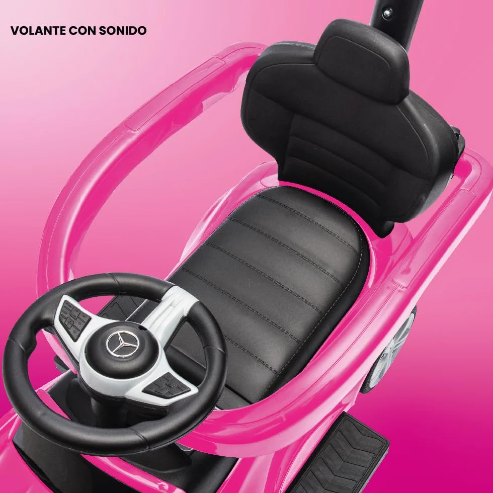 sun baby Coche de Empuje Mercedes C-Class, Coche para Niños a Partir de 1 año, Respaldo Alto, Volante con Audio, reposapiés Extensibles, Compartimento portaobjetos (Rosa)