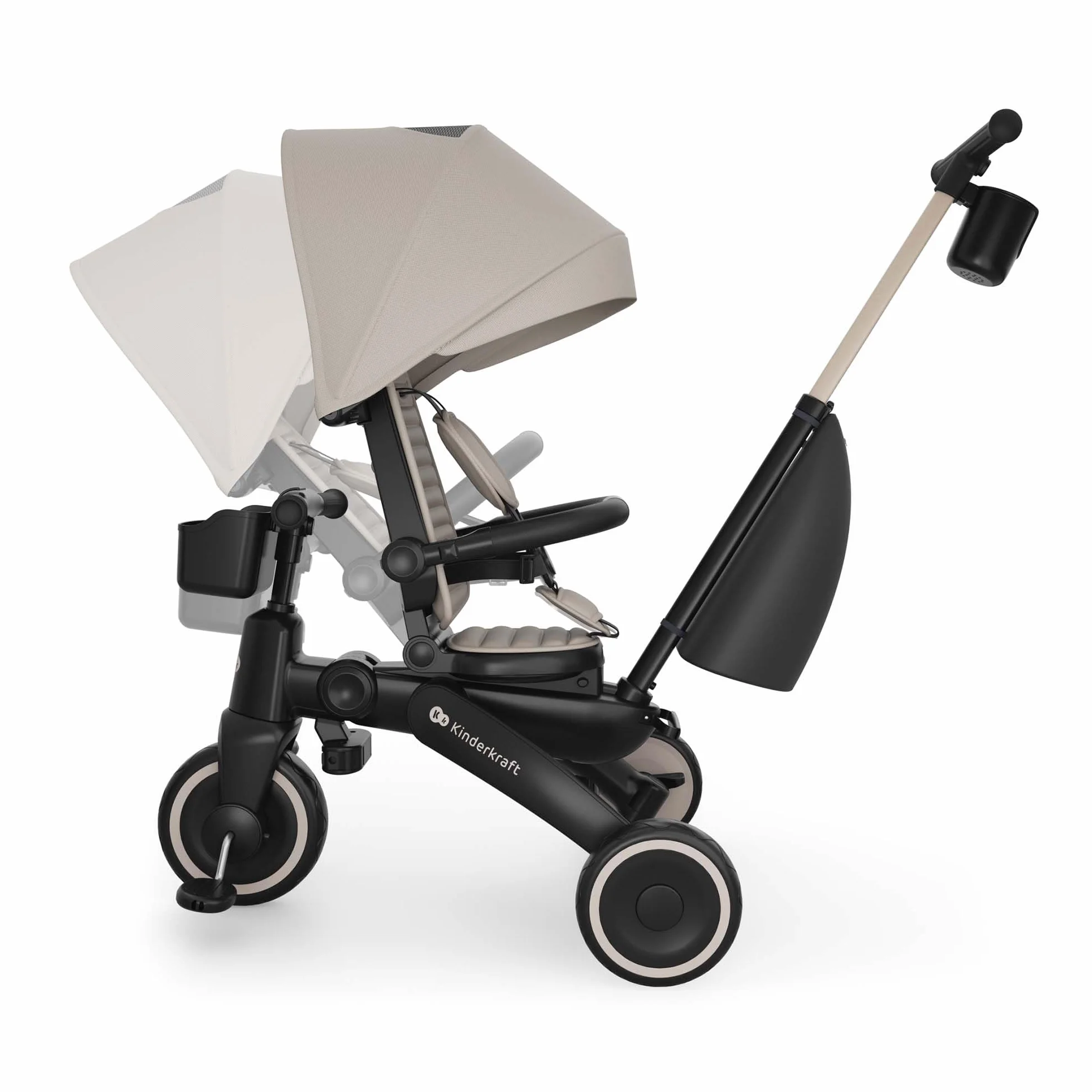 Kinderkraft Jazz 3 Triciclo, Asiento Giratorio 360°, posición semirreclinada, Plegable, Capota UPF 50+, Manillar para Padres, función de Bicicleta de Equilibrio, Beige