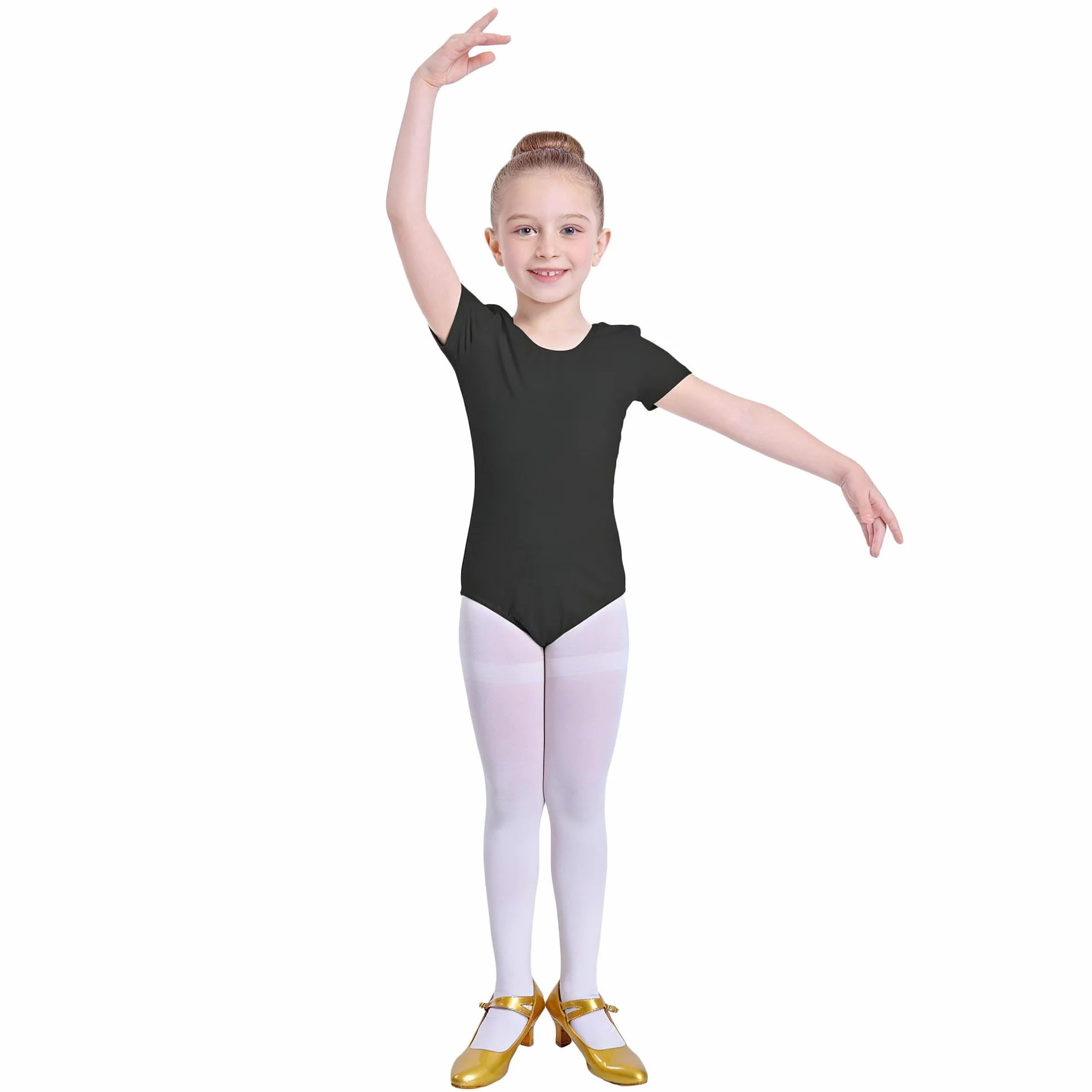 Carnavalife Maillot Ballet Niña Manga Corta Leotardo Danza Infantil Body Gimnasia Rítmica Negro Rosa Blanco