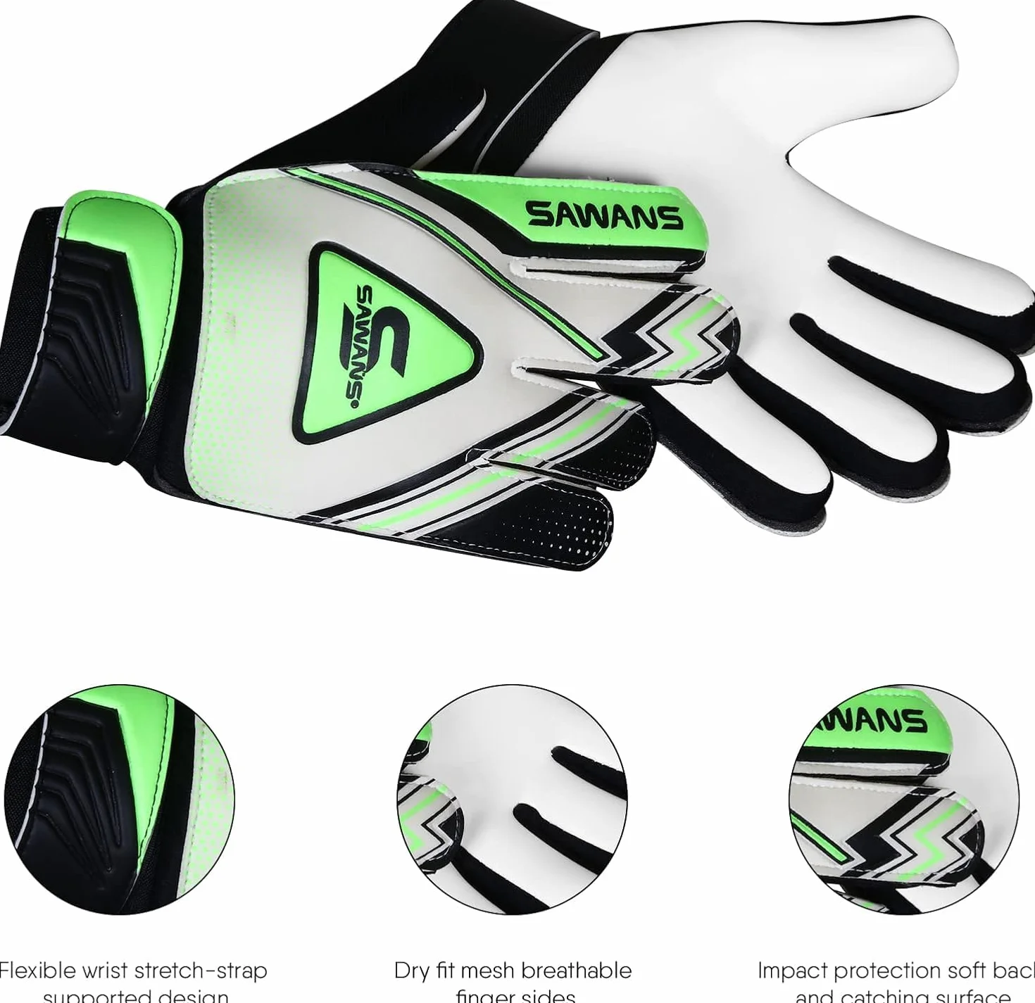 SAWANS Guantes de Portero Fútbol para Niños Jóvenes Adultos Protección Soporte Dedos Muñeca