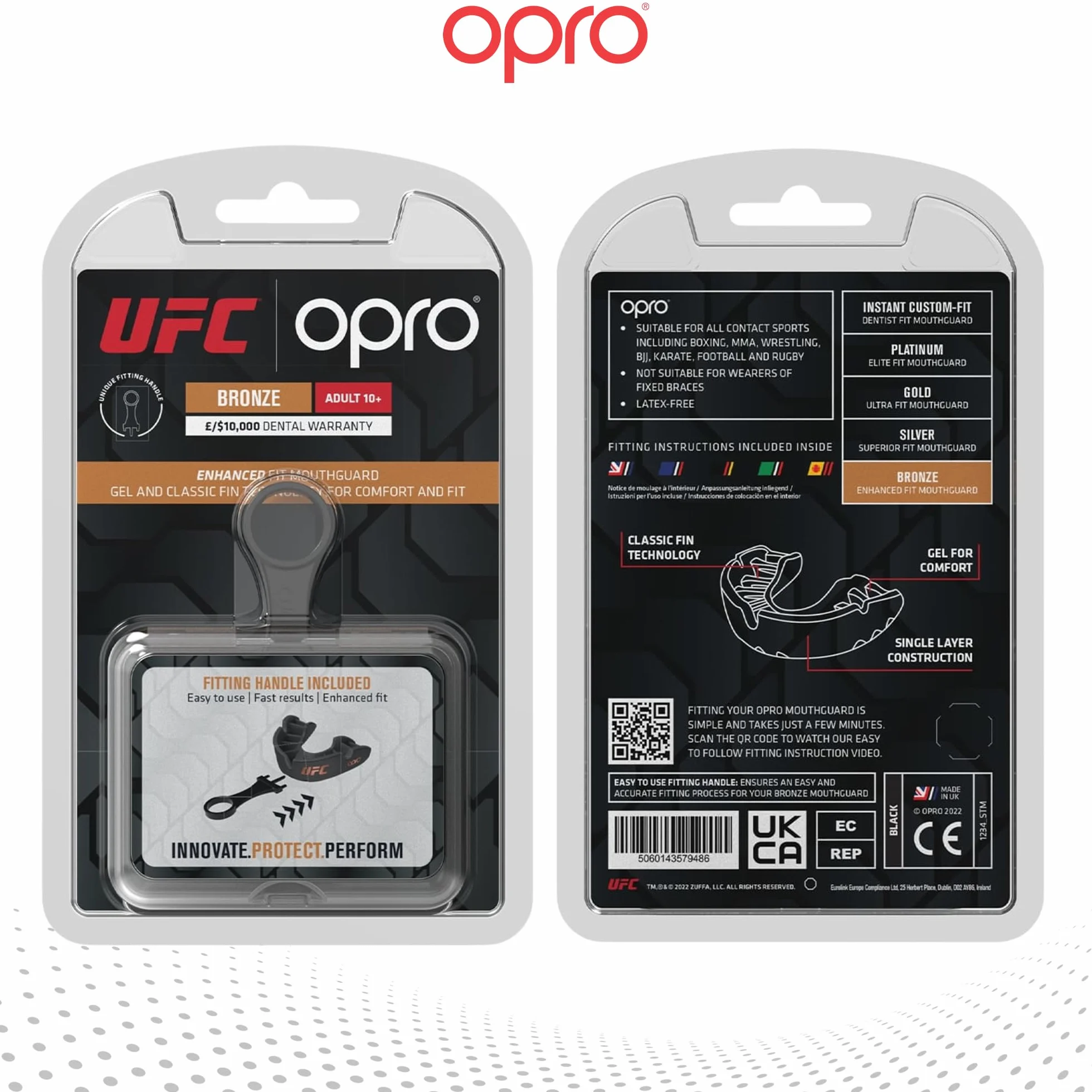 OPRO Protector bucal deportivo Bronze Level para adultos y niños con estuche y dispositivo de ajuste