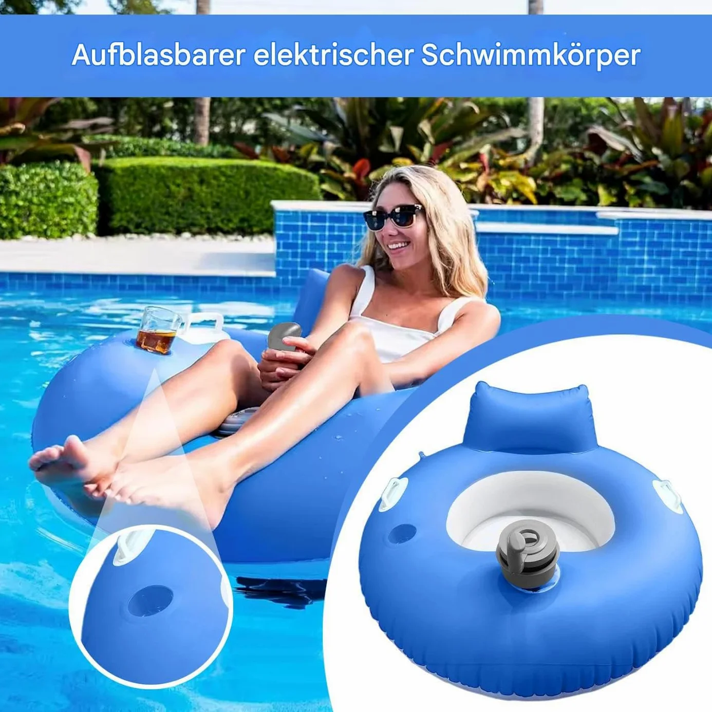 Tumbonas motorizadas para Adultos, de natación Inflable para Relajarse - Tumbona cómoda y portátil para Nadar en el Lago de Verano y Tomar el Sol