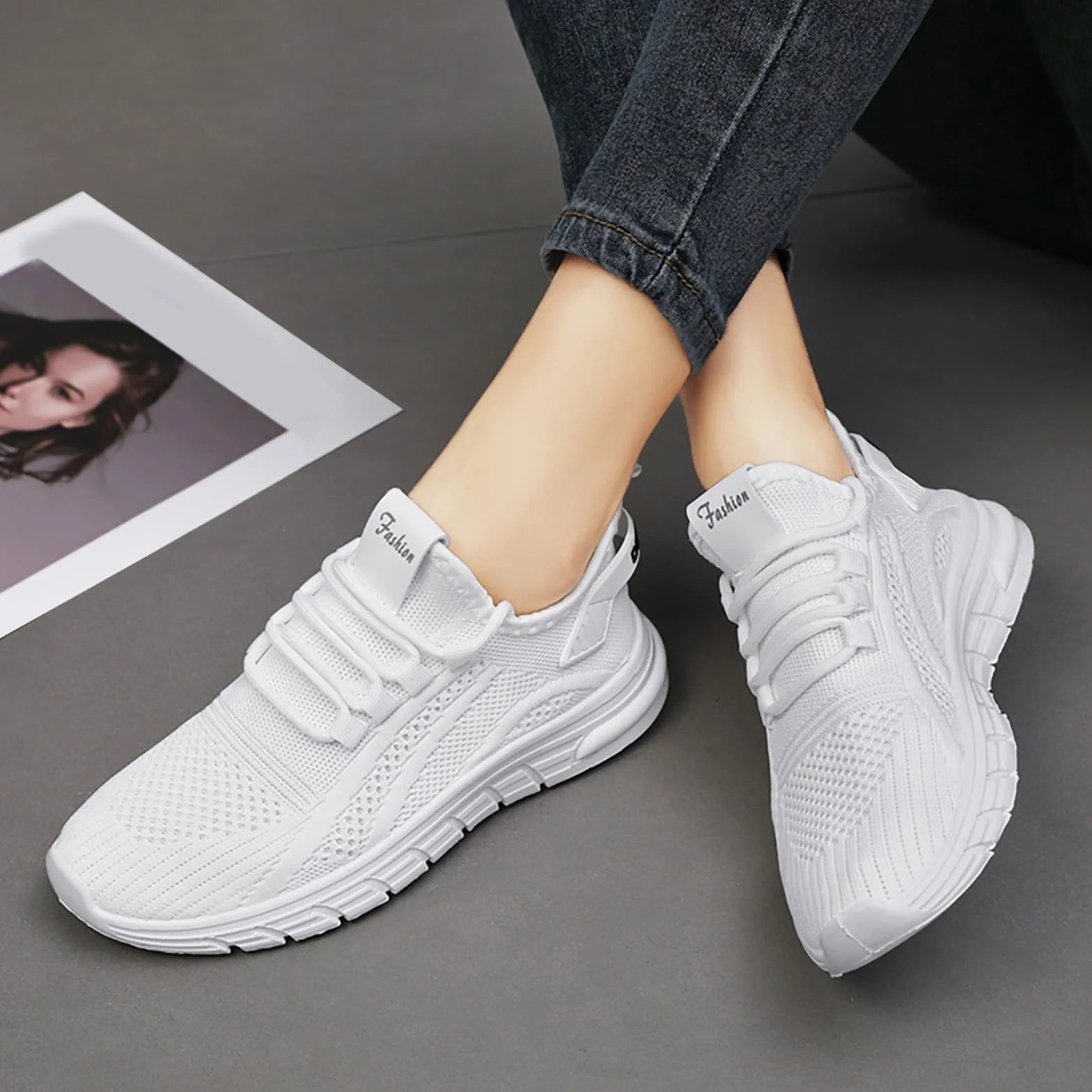 Buty sportowe damskie z amortyzacją, przewiewne, siateczkowe, lekkie