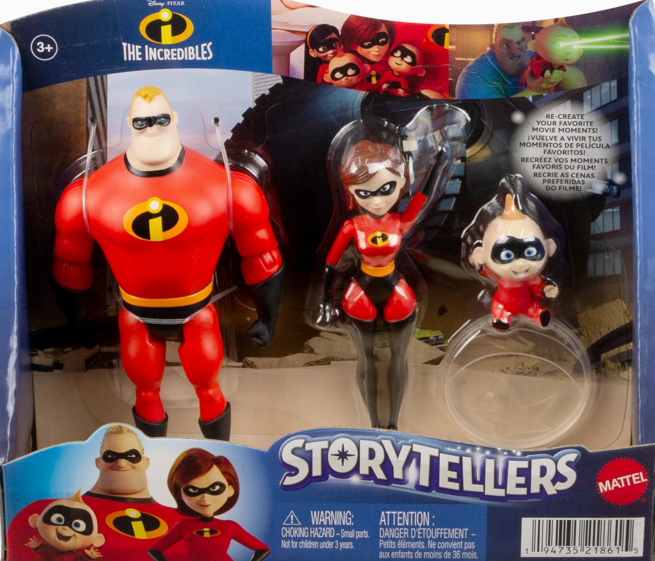 Mattel Disney y Pixar The Incredibles Storyteller Set con 3 figuras de acción, paquete de juguetes coleccionables súper familiares con Mr Incredible, Elastigirl y Jack-Jack