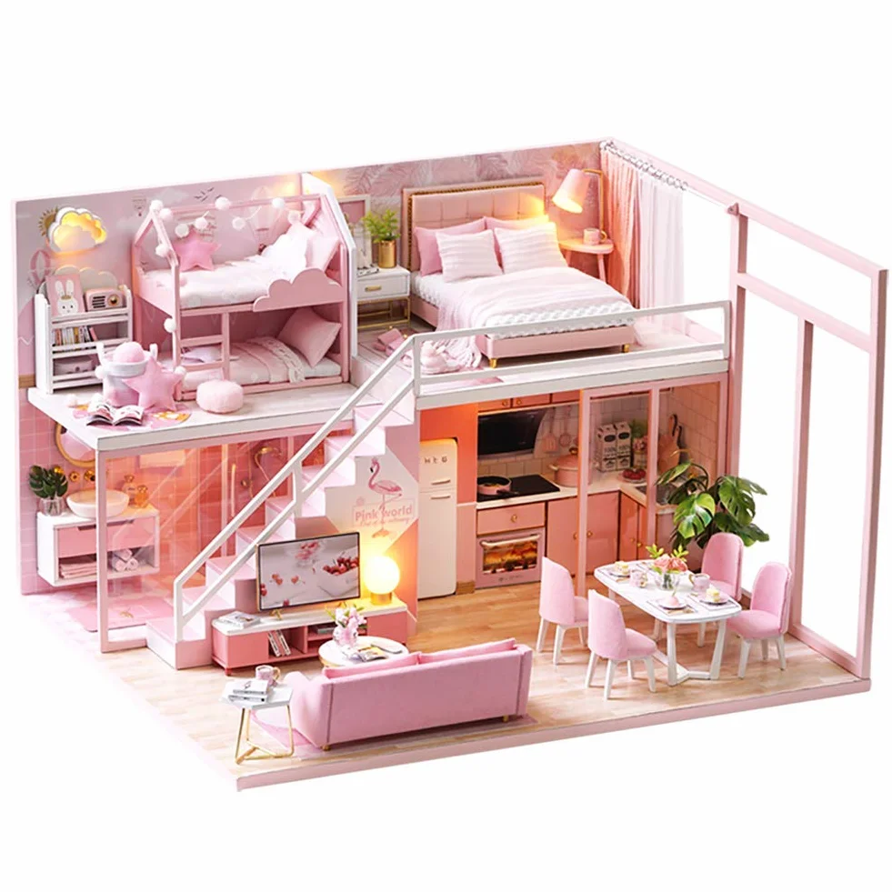 Cuteroom lemogo Wooden Dollhouse - Muebles DIY Assembling House Miniature Crafts Toys - Handmade Minimalist Apartment - for Children and Teens