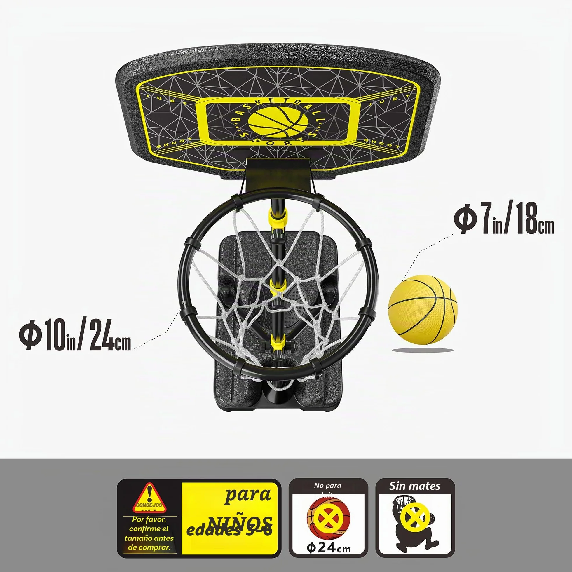 Canasta Baloncesto para Niños Canastas Baloncesto Infantiles Exterior Juego Portátil de Soporte de Baloncesto Ajustable en Altura 110-190cm