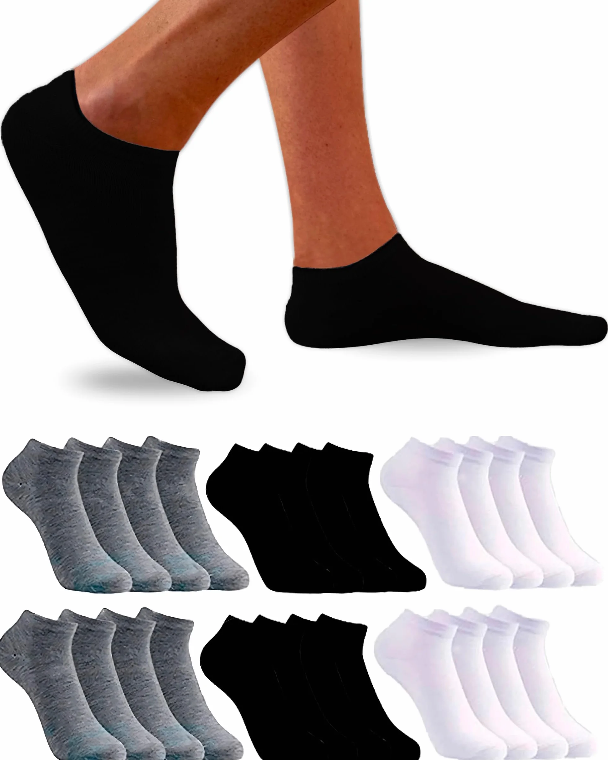 Calcetines Tobilleros de Algodón Transpirable para Hombre y Mujer - 12 Pares