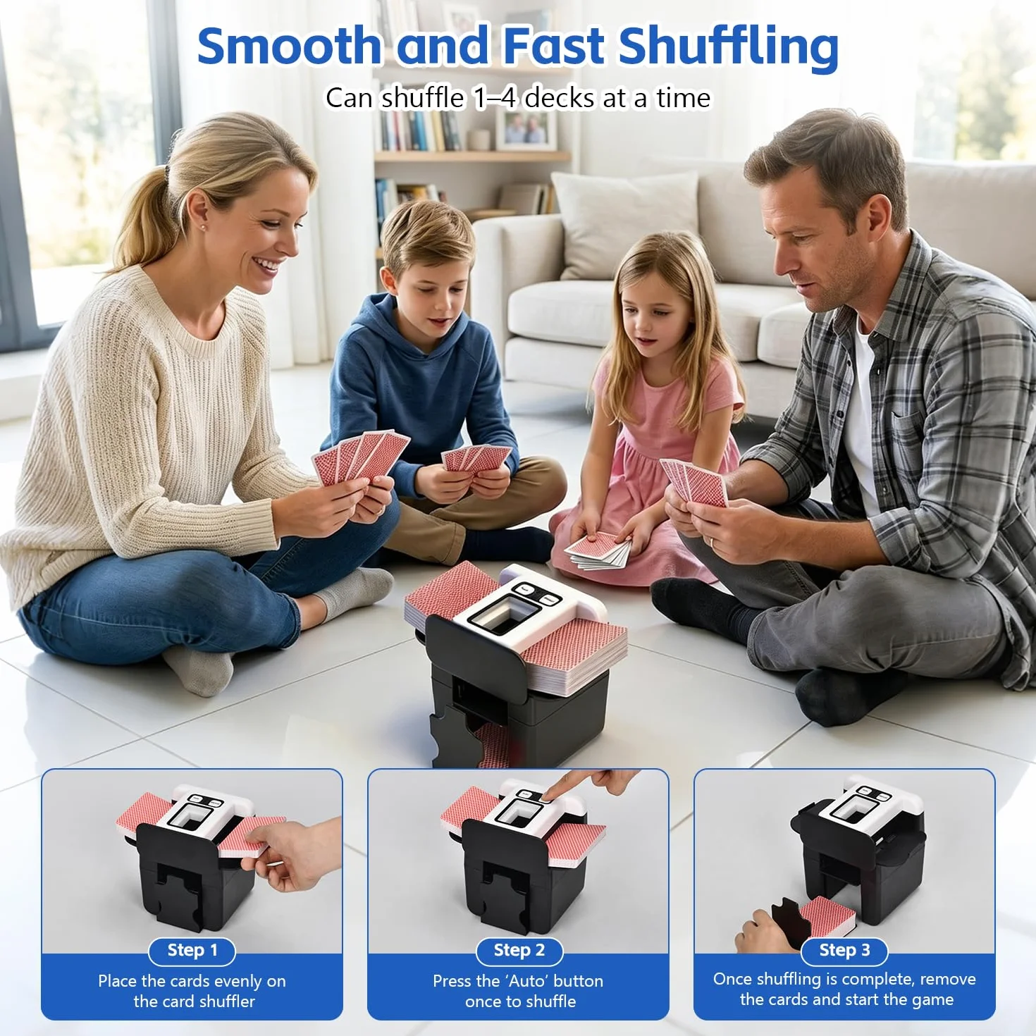 Barajador de Cartas Automático, Mezclador de Cartas Recargable, Card Shuffler Eléctrico con Batería de 2500 mAh, Barajeadora Automática con Aleta Trasera Ajustable, para Diferentes Tamaños de Carta