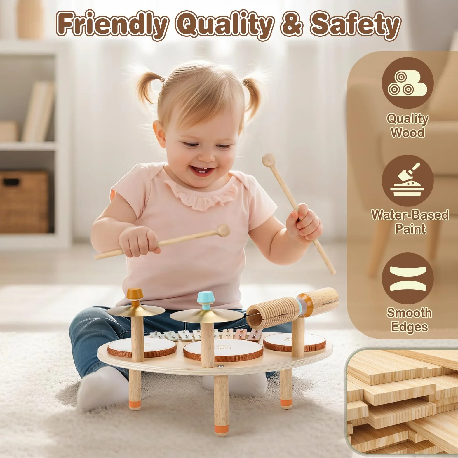 Vanplay Juguetes Niños 3 Años Tambor Infantil 9 IN 1 Juguetes de Madera Instrumentos Musicales Infantiles Regalo Niño 3 4 5 Años