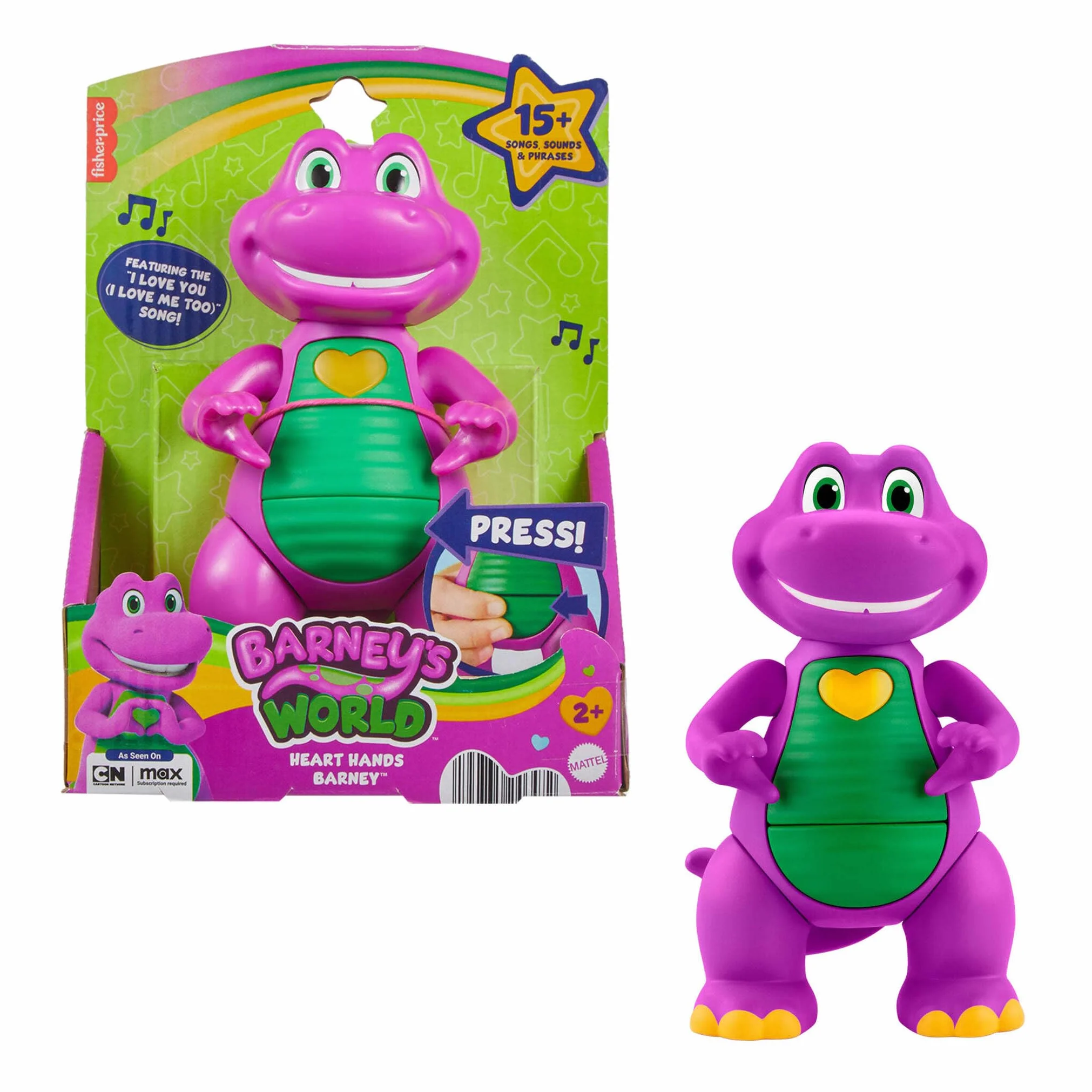 Barney Fisher-Price Barney's World Heart Hands Juguete Musical de Figura 14,48cm de Altura con Luces, para niños y niñas de Preescolar a Partir de 2 años, JFF05
