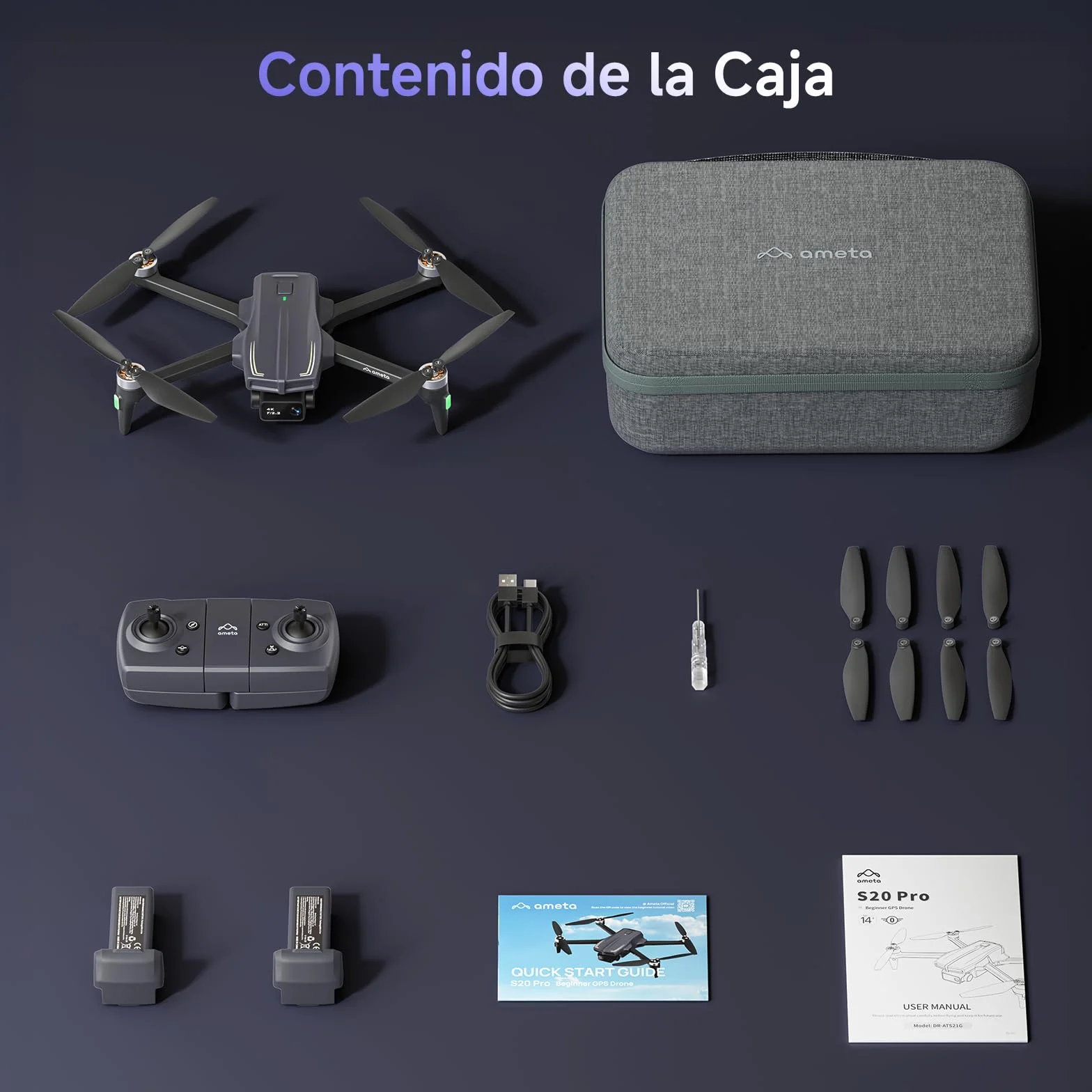 Ameta Dron con Camara 4K, S20 Pro GPS Drone para Adultos y Niños con Cámara/Retorno Automático/ 50 Minutos de Vuelo/Sigueme/Modos Inteligentes/Gestos Control, Mini Dron Menos de 249g