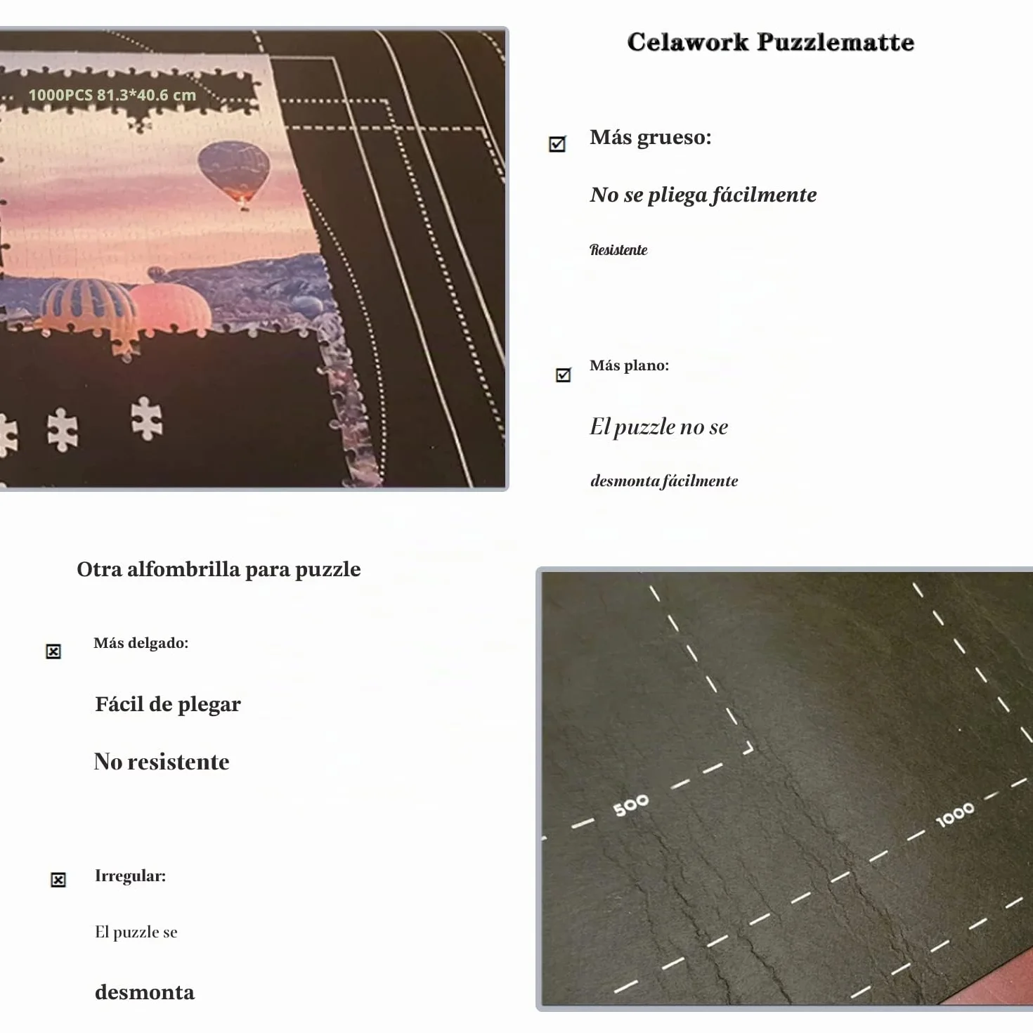 Celawork Alfombrilla Enrollable para Rompecabezas para rompecabezas 1000 1500 2000 3000 Piezas Salvapuzles Almohadilla de Almacenamiento para Rompecabezas (Negro, para 1500)