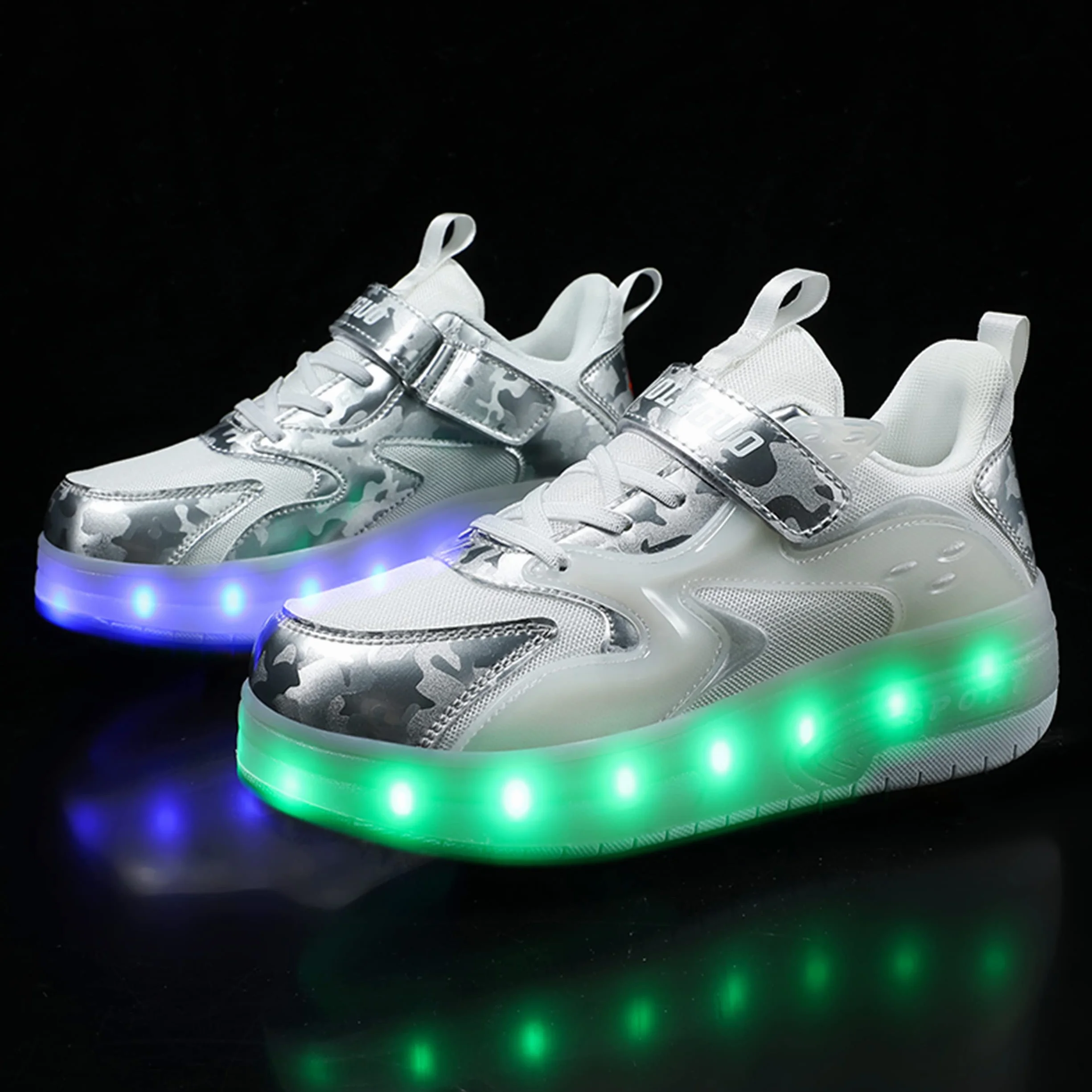 Zapatillas con Ruedas LED para Niños y Niñas, Patines de Skate con Dos Ruedas, Carga USB, Color Cambiante