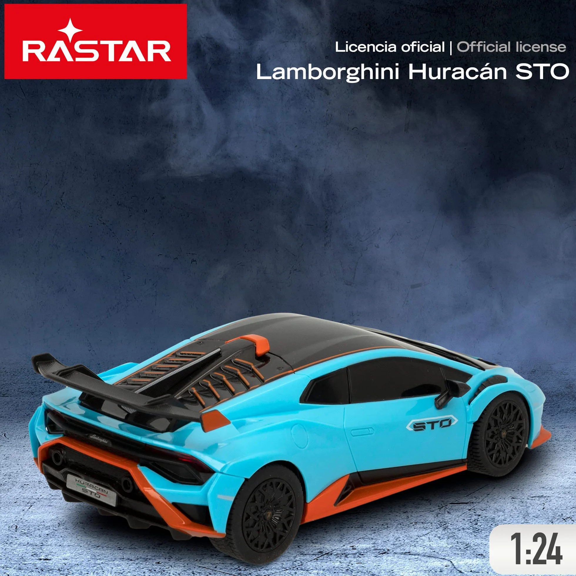 ColorBaby - Coche teledirigido Lamborghini Huracán STO, radiocontrol, Azul con Negro Escala 1:24, para niños y para Adultos, Juguetes para niños teledirigidos (46987)