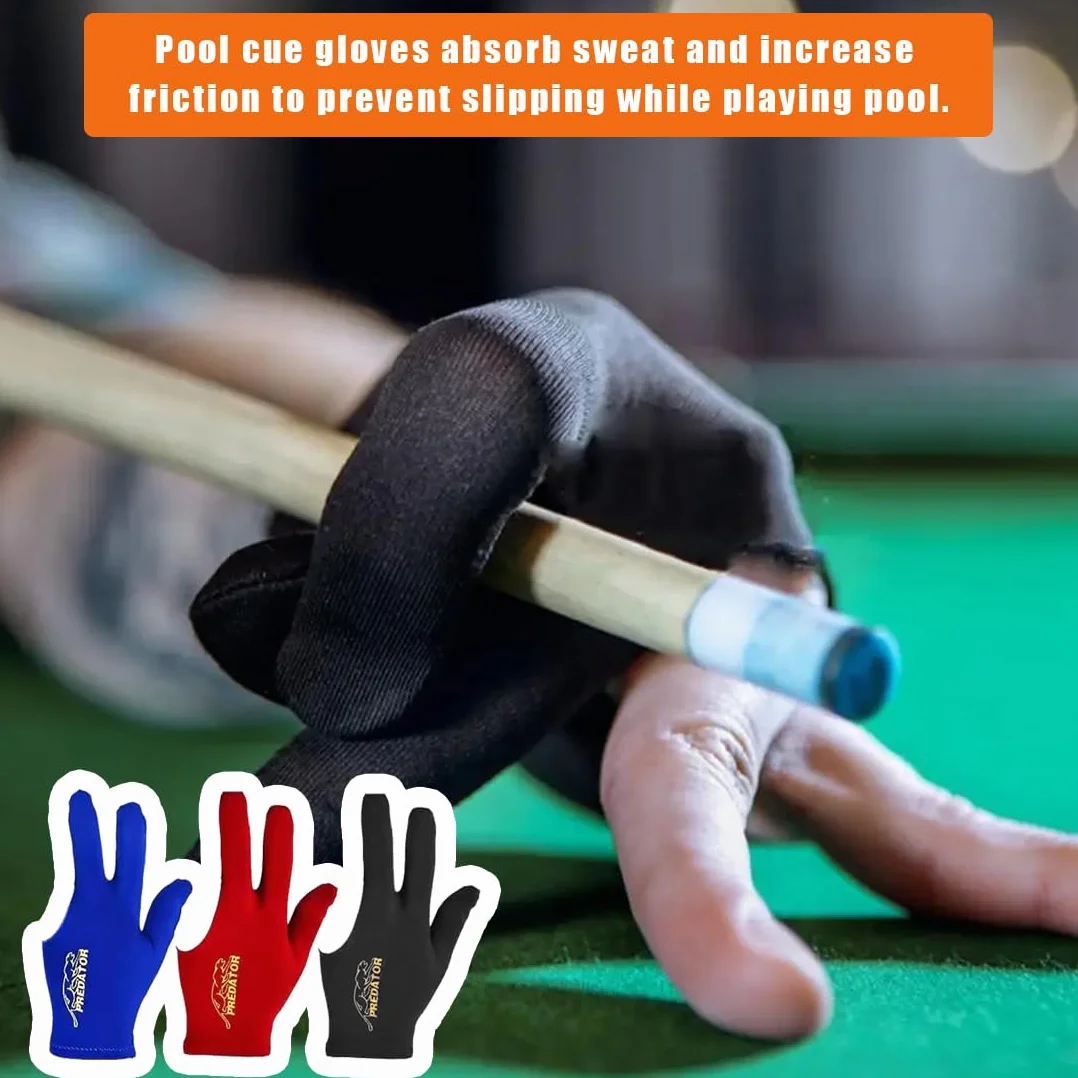 XPEX 3 Pares Guantes De Billar Snooker, Con 3 Dedos, Elásticos, Negro