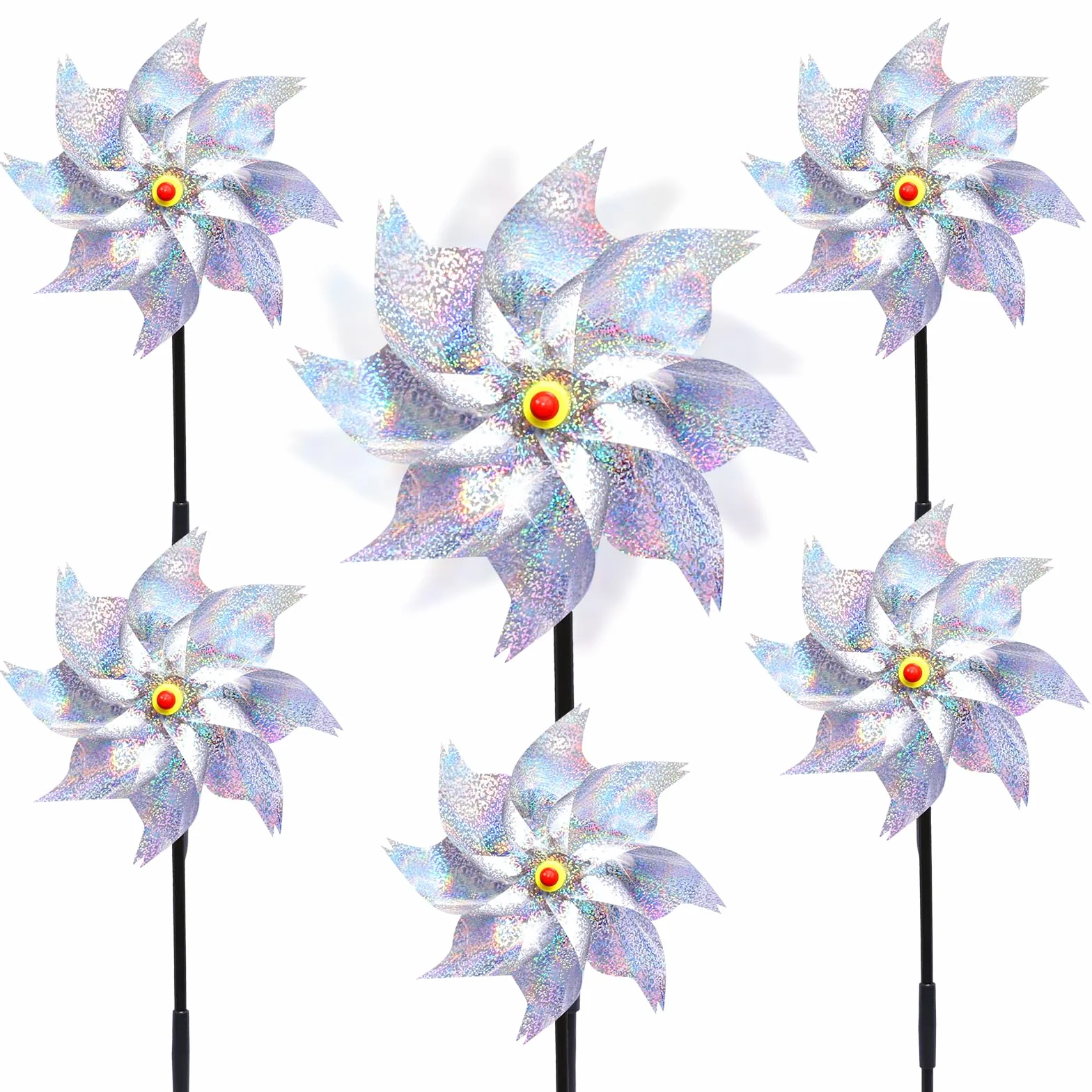 Molinillo de viento para jardín, repelente para pájaros, molino de viento plateado, molino de viento reflectante, molino de viento reflectante plateado PVC, 54,5 x 24,5 cm, para proteger