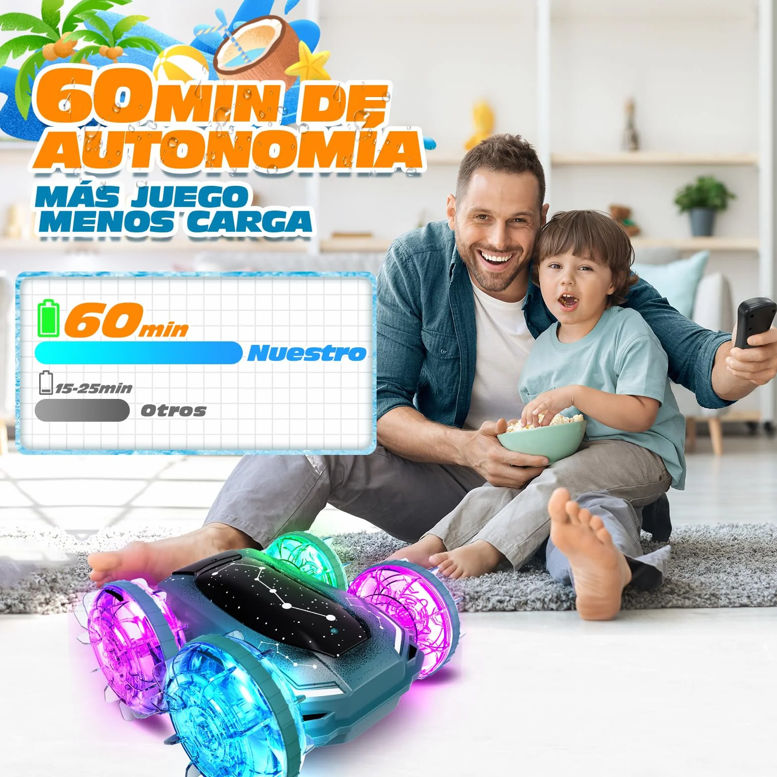 Tecnock Barco Anfibio teledirigido 4WD Control de Gestos Coche RC Carga magnética 60 Minutos Luces LED