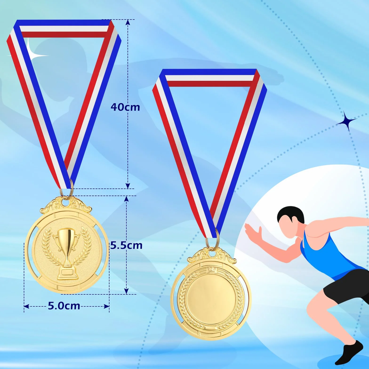 GeeRic 12 Piezas Medallas de Ganador para Niños, Oro para Fiestas Infantiles y Premios Deportivos