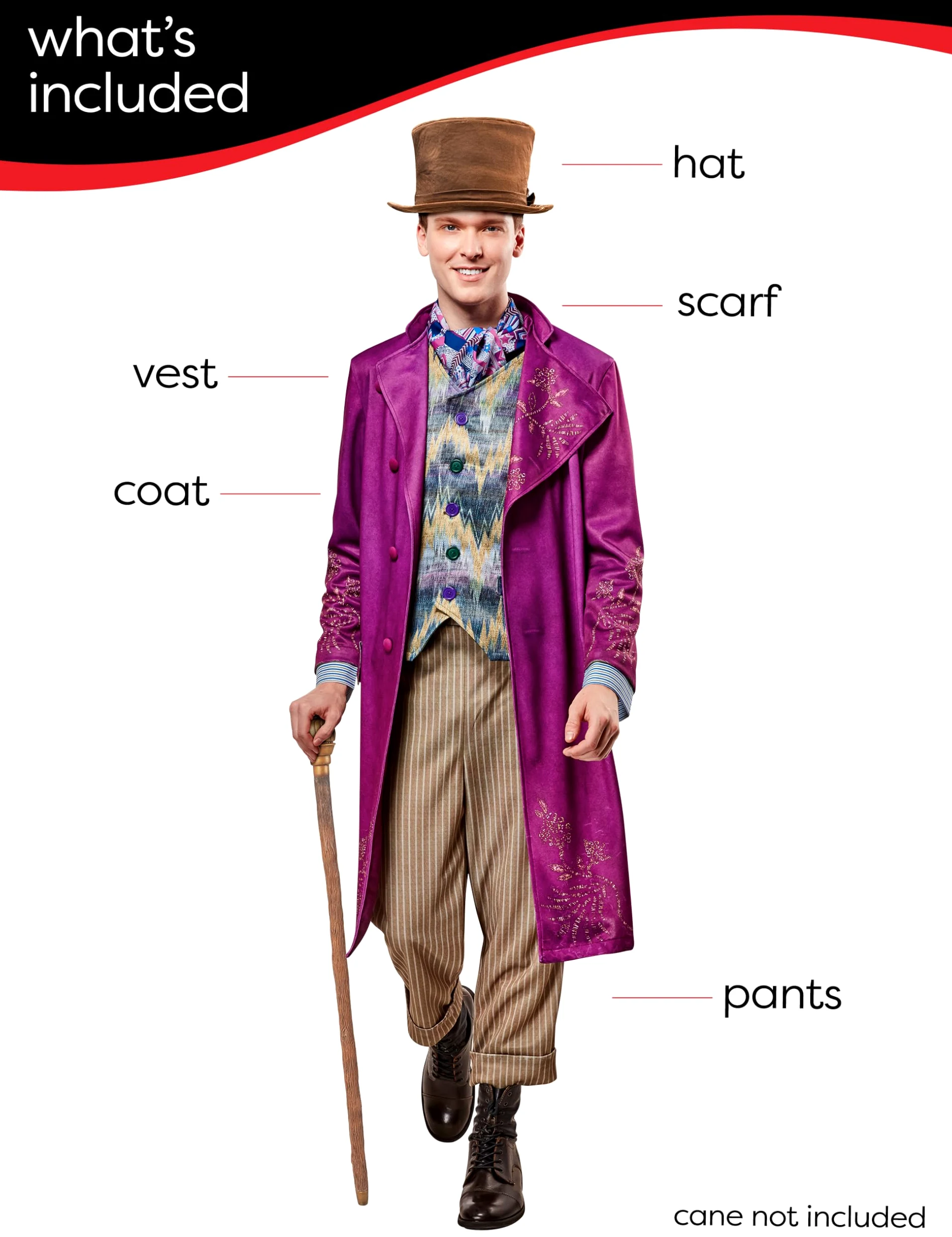 Rubies Movie Deluxe Willy Wonka Disfraz con Sombrero Adulto para Hombre