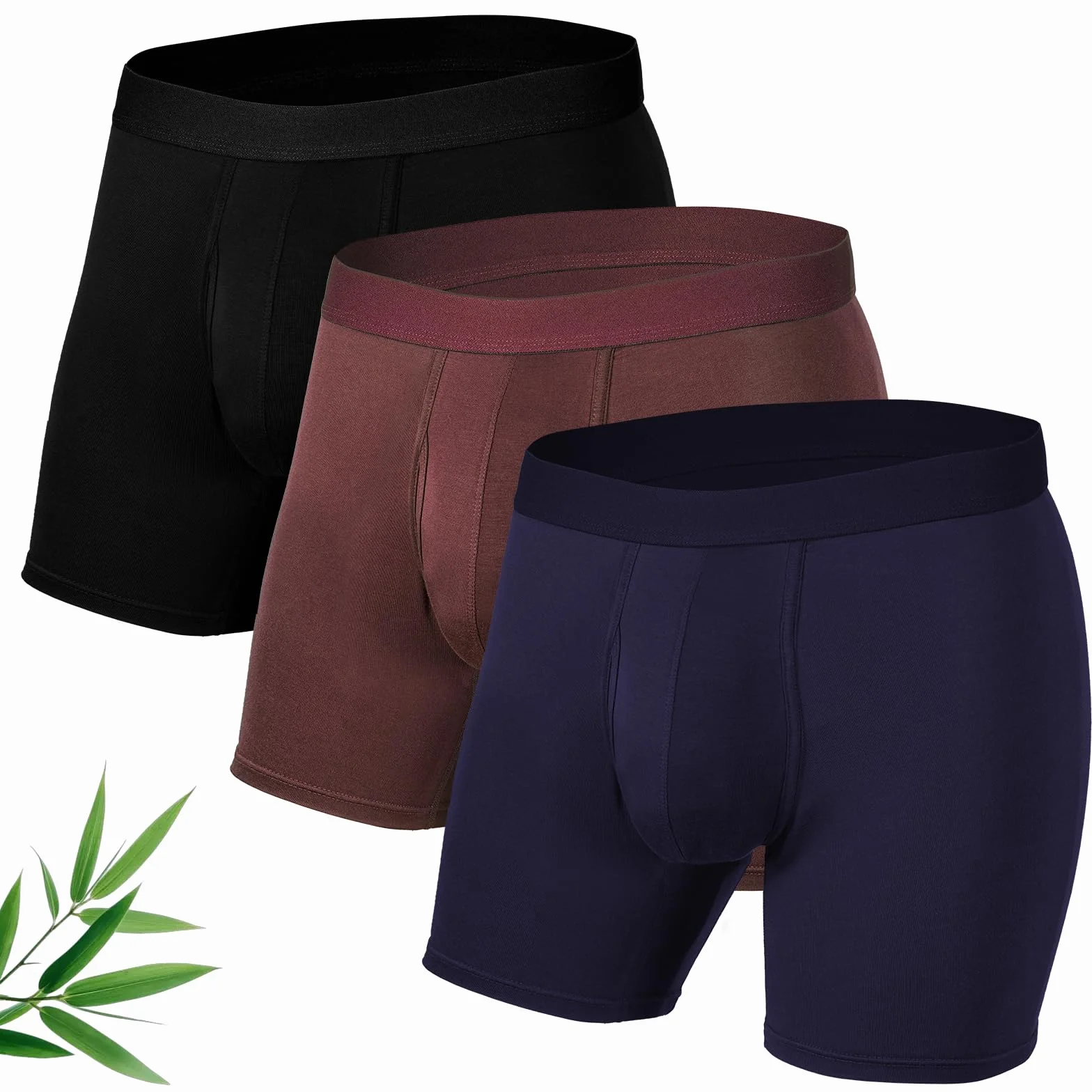 Calzoncillos Hombre Boxer Deportivos Pack 3 95% Fibra de Bambú 5% Elastano Ropa Interior Extra Larga