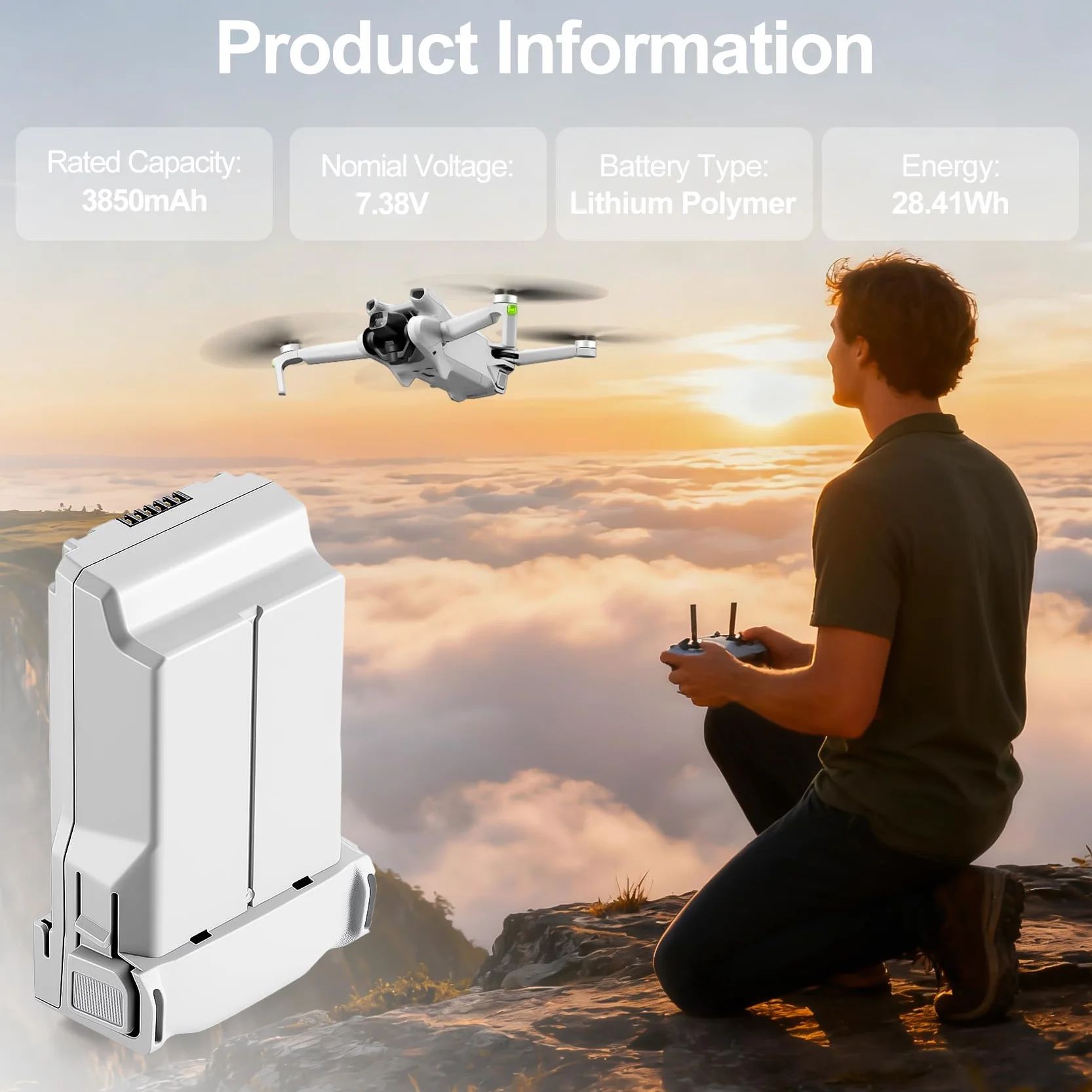 batería de Vuelo Inteligente para la Serie Mini 4 Pro Paquete de 1 Unidad 3850 mAh Capacidad Mejorada Que Ofrece 47 Minutos de autonomía Batería de Repuesto para Drones dji Mini 3/3 Pro/4 Pro