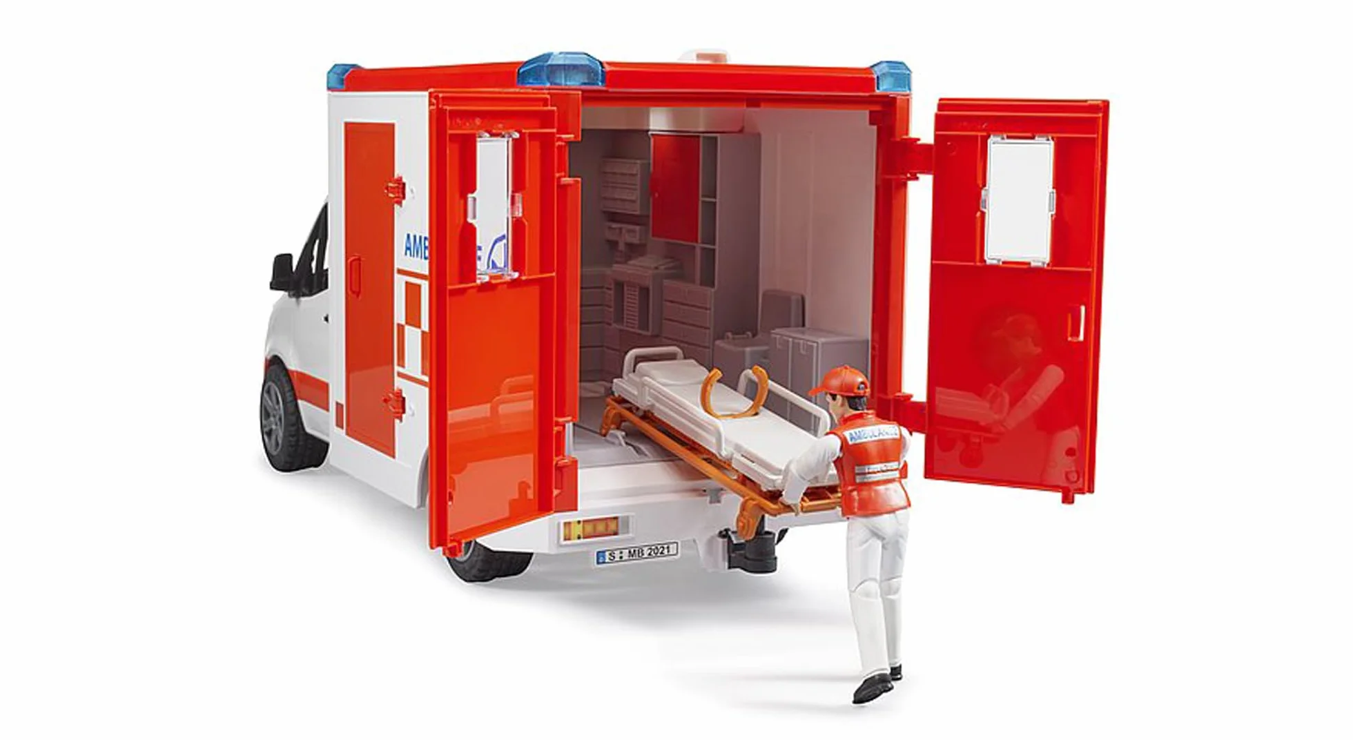 bruder 02676 - Mercedes Benz Sprinter Ambulancia módulo integrado de luz y sonido, vehículo de emergencia, ambulancia