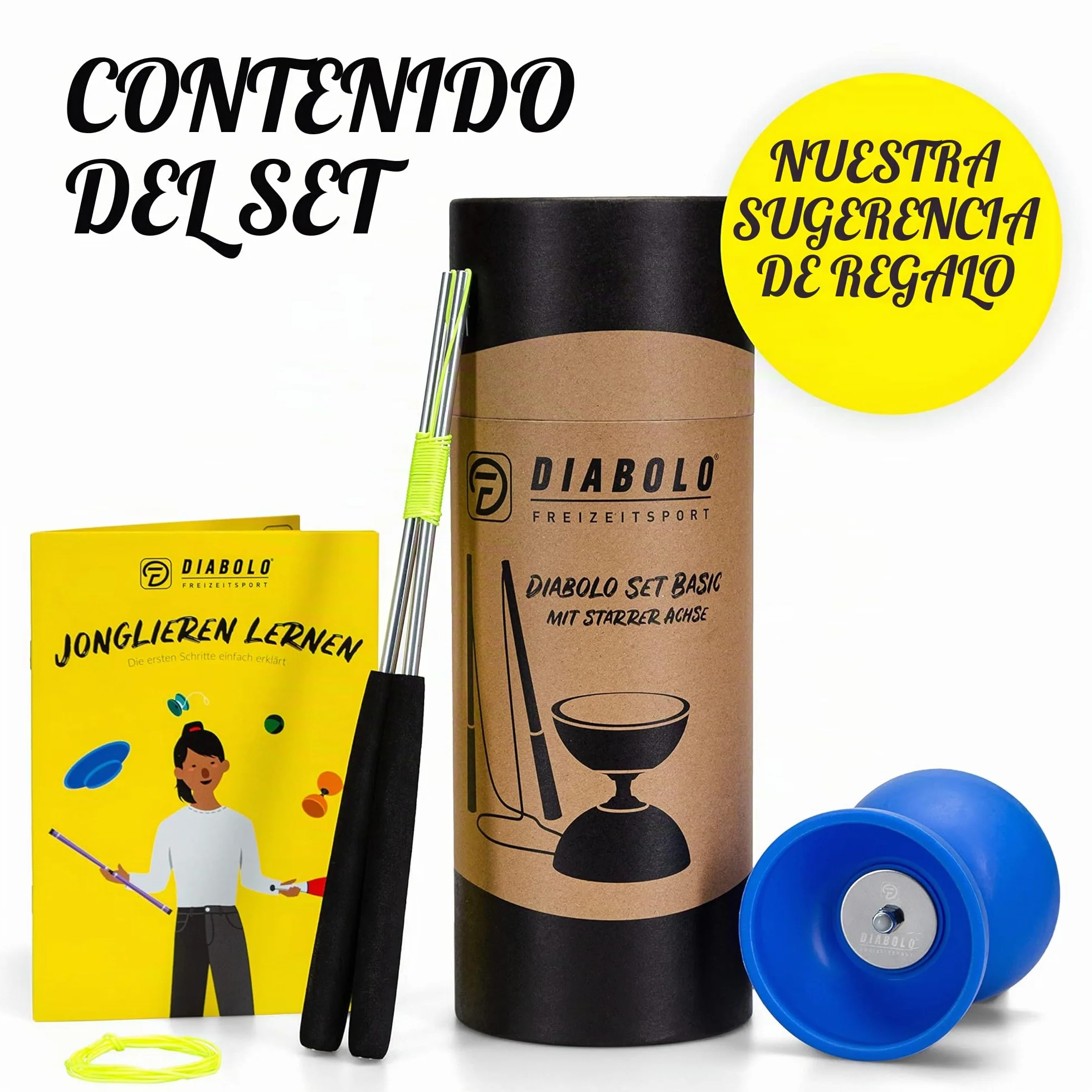 Set de malabares Diabolo Freizeitsport azul con varillas de aluminio, cuerda 160 cm, instrucciones