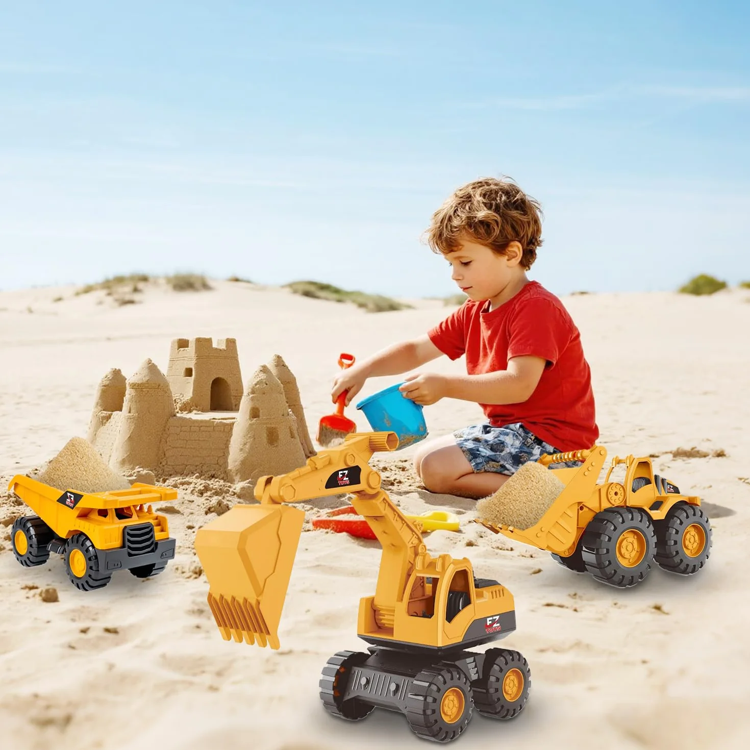 3 PCS Excavadora Juguete, Juego De Excavadora De Juguete De Arena, Coches Juguete De Arena, Con Volquete Camión Excavadora Cargador Frontal, Camiones De Construcción Para Niños e 3 A 12 Años