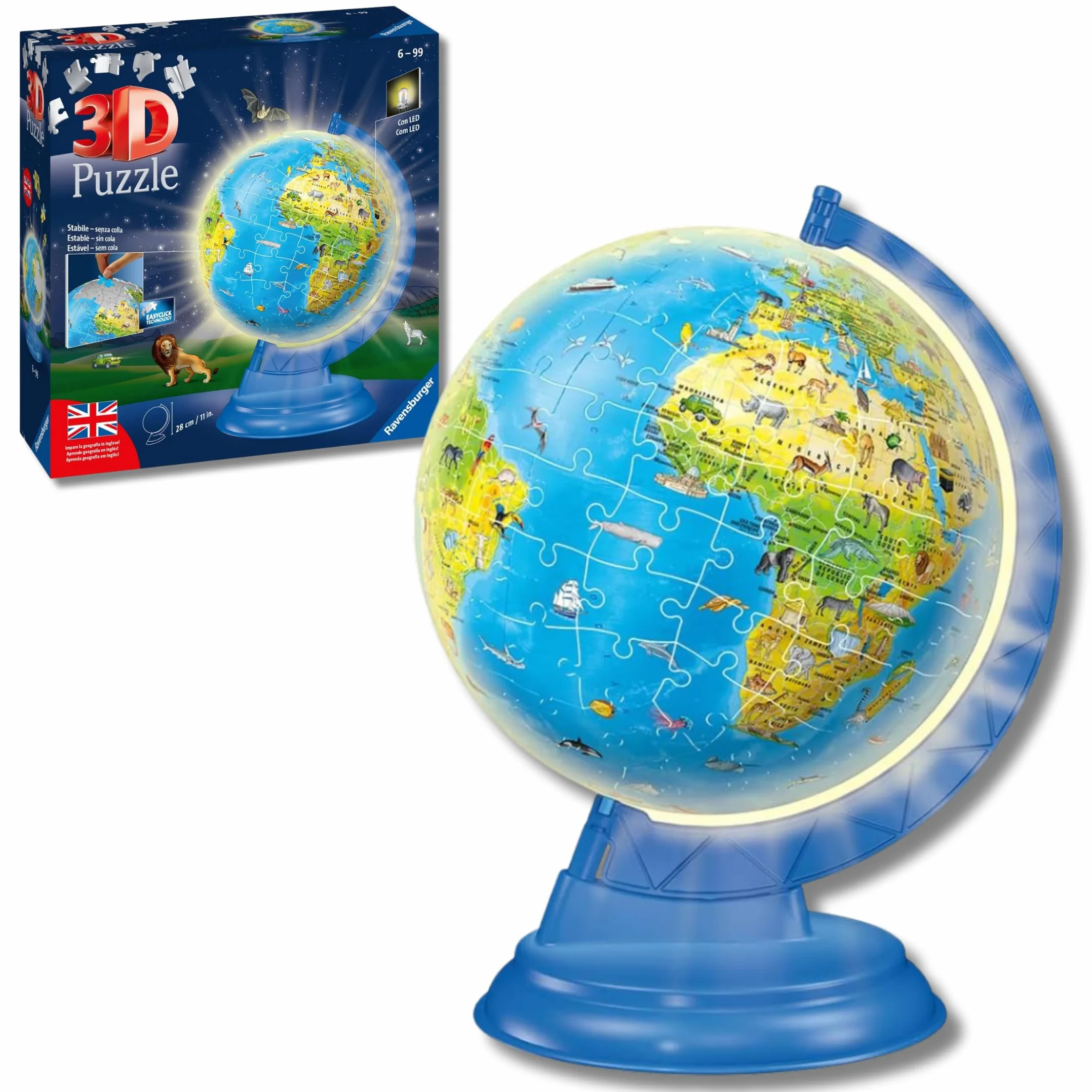 Ravensburger Puzzle 3D Globo Terráqueo con Luz | 180 Piezas | Maquetas para Montar | Regalos Niños 6 Años