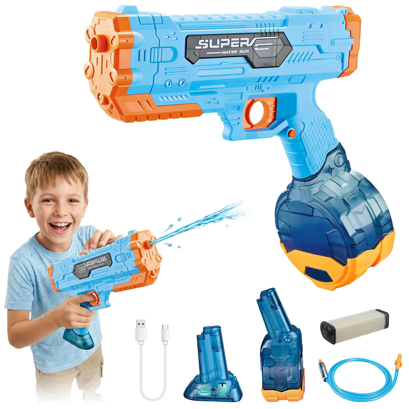 Pistola de Agua eléctrica Potente Pistola de Agua automática para niños y Adultos Pistola de Agua y Suelo 2 en 1 depósito de 500 ml + 75 ml y Rifles de Agua eléctricos para Piscinas de Verano