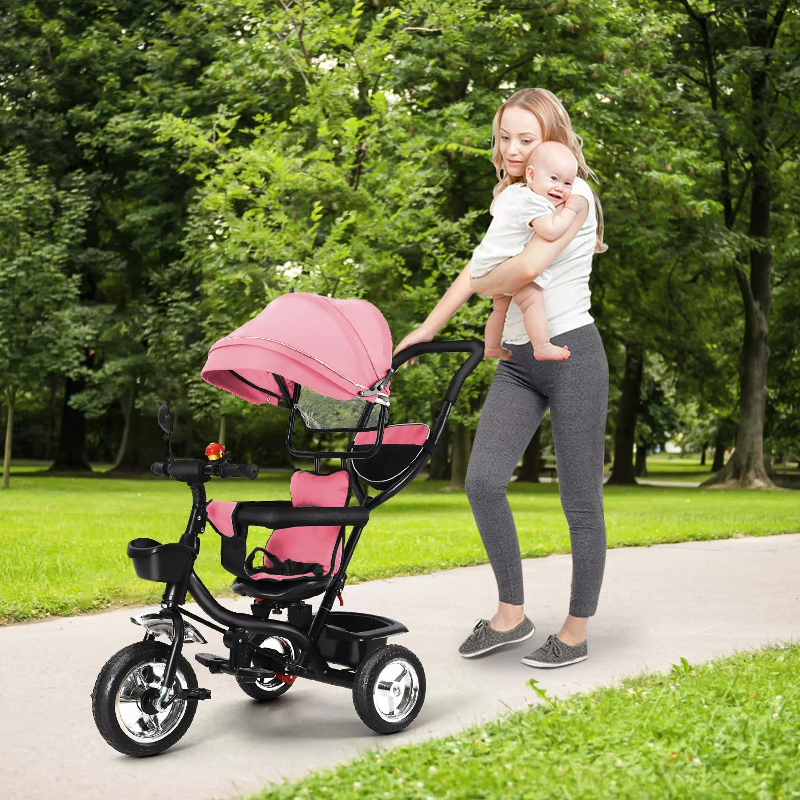 OHMG Triciclo bebé escalable hasta 25 kg, bicicleta de paseo para niños mayores, asiento reversible, bolsa grande, bastón y parasoles plegables, bicicletas, accesorios