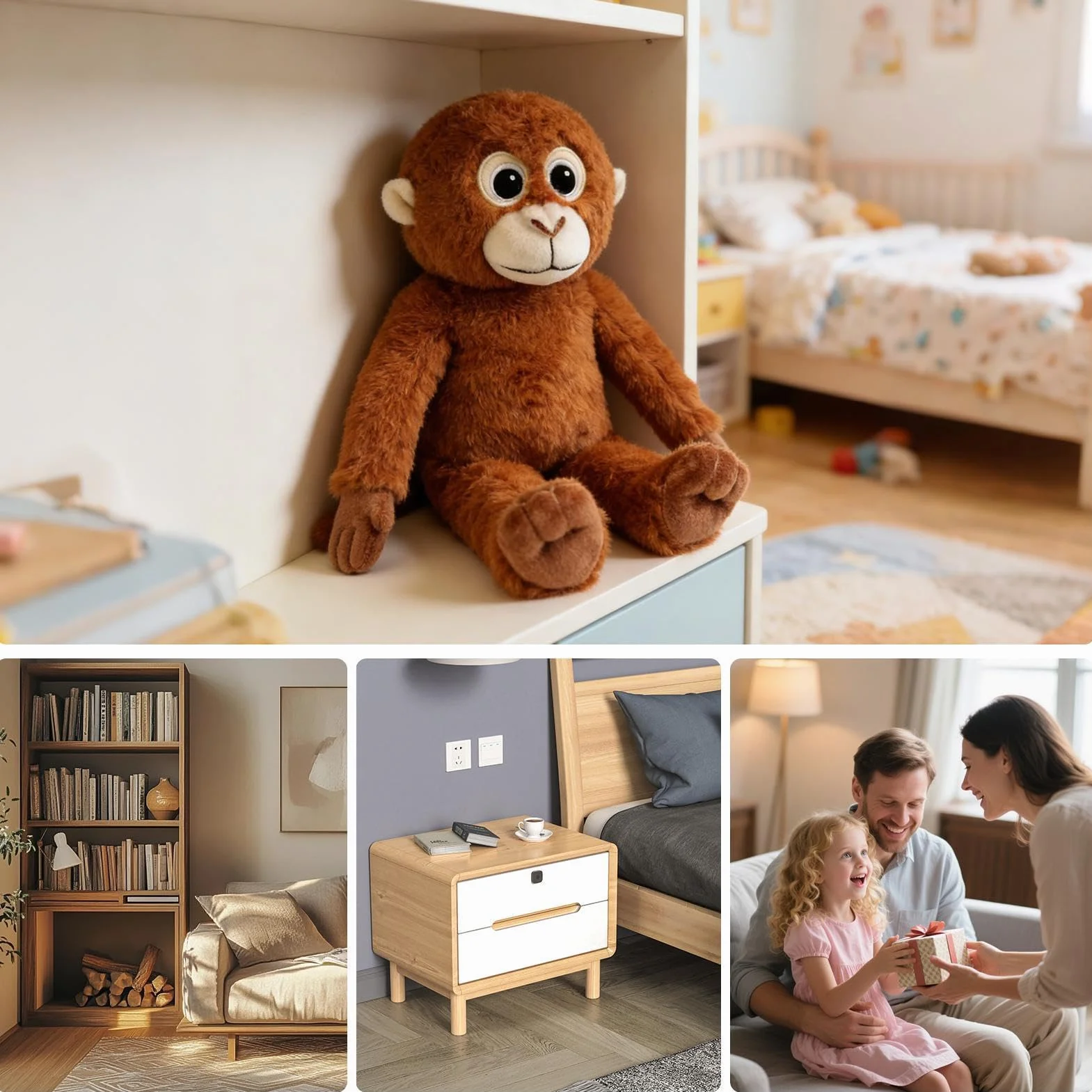 Genérico Mono De Peluche - Diseño Realista con Manos Largas, Muñeco De Peluche De 36cm, 110g De Peso + Marco De 14.2 Pulgadas, Fibra Sintética Suave Premium - para Salones & Día del Niño