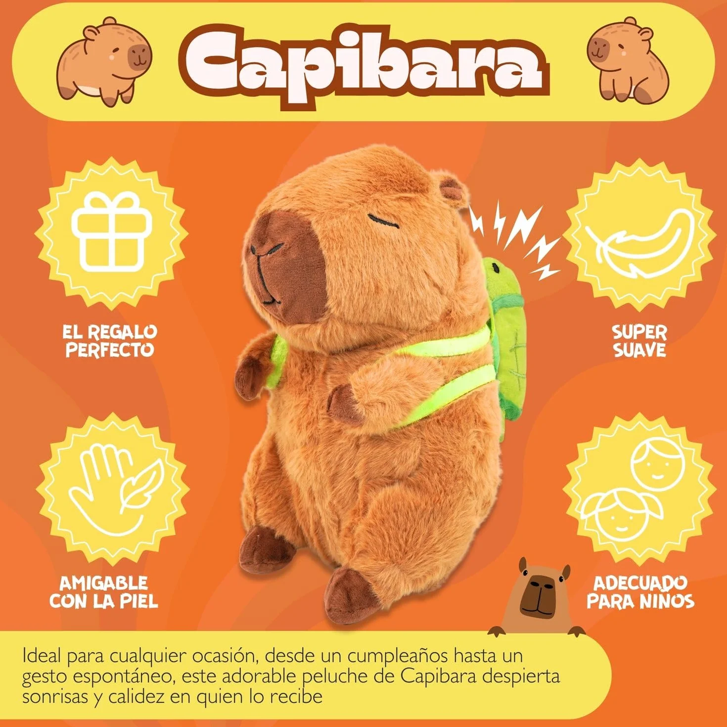 Peluche Capibara 25 cm | Capybara Kawaii Suave y Achuchable | Muñeco Capibara Peluche de Capibara Original y Tierno