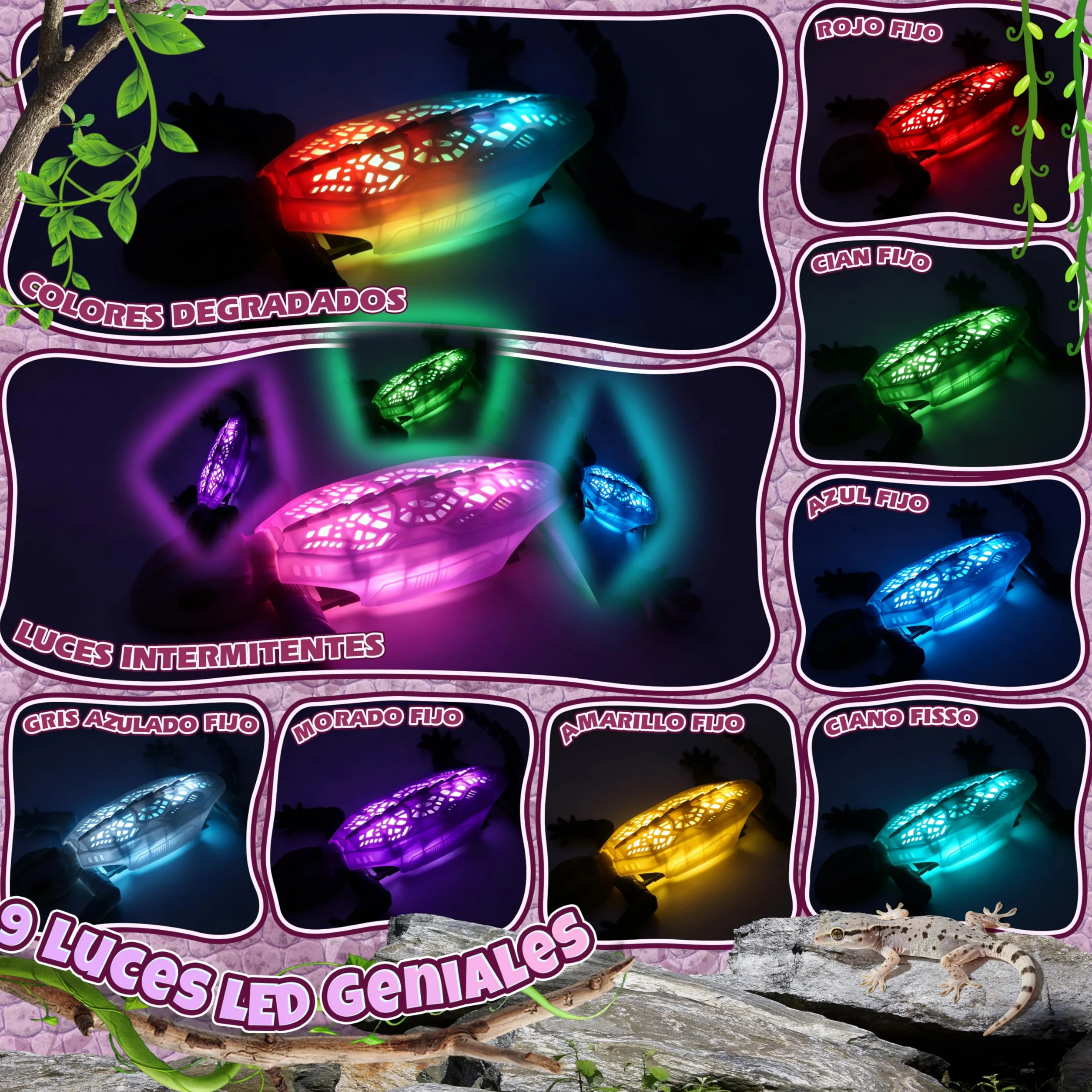 FORMIZON Lagartija Teledirigida con 9 Iluminación, Lagarto teledirigido Pared, Geko Teledirigido Juguete Movimientos Realistas, Regalo Interactivo de Robot para Niños y Niñas a Partir de 3 A (Rosa)