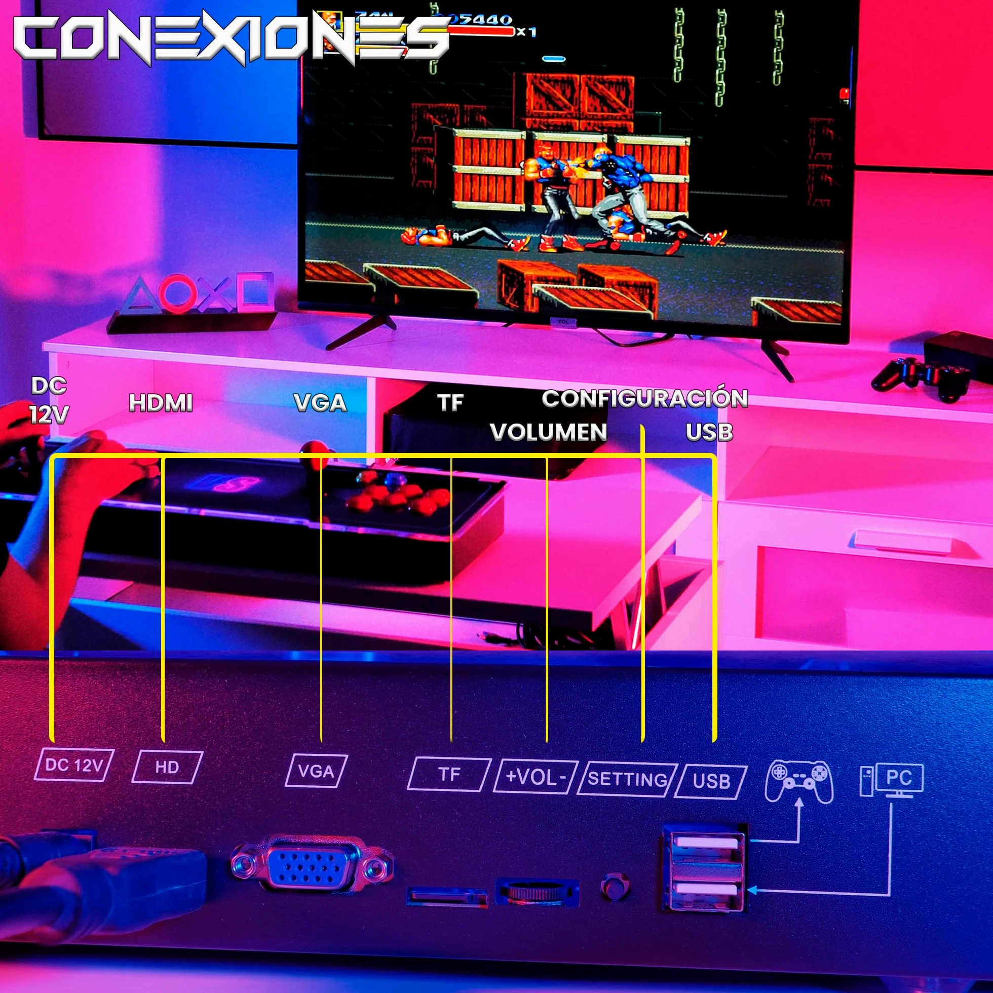 Unicview Pandora Box 3D, Retro Consola Maquina recreativa Arcade Video, Joystick Arcade, Versiones Originales Juegos Retro, Incluye Juegos 2D y 3D. Función de Guardar Partida, Pandora_5000