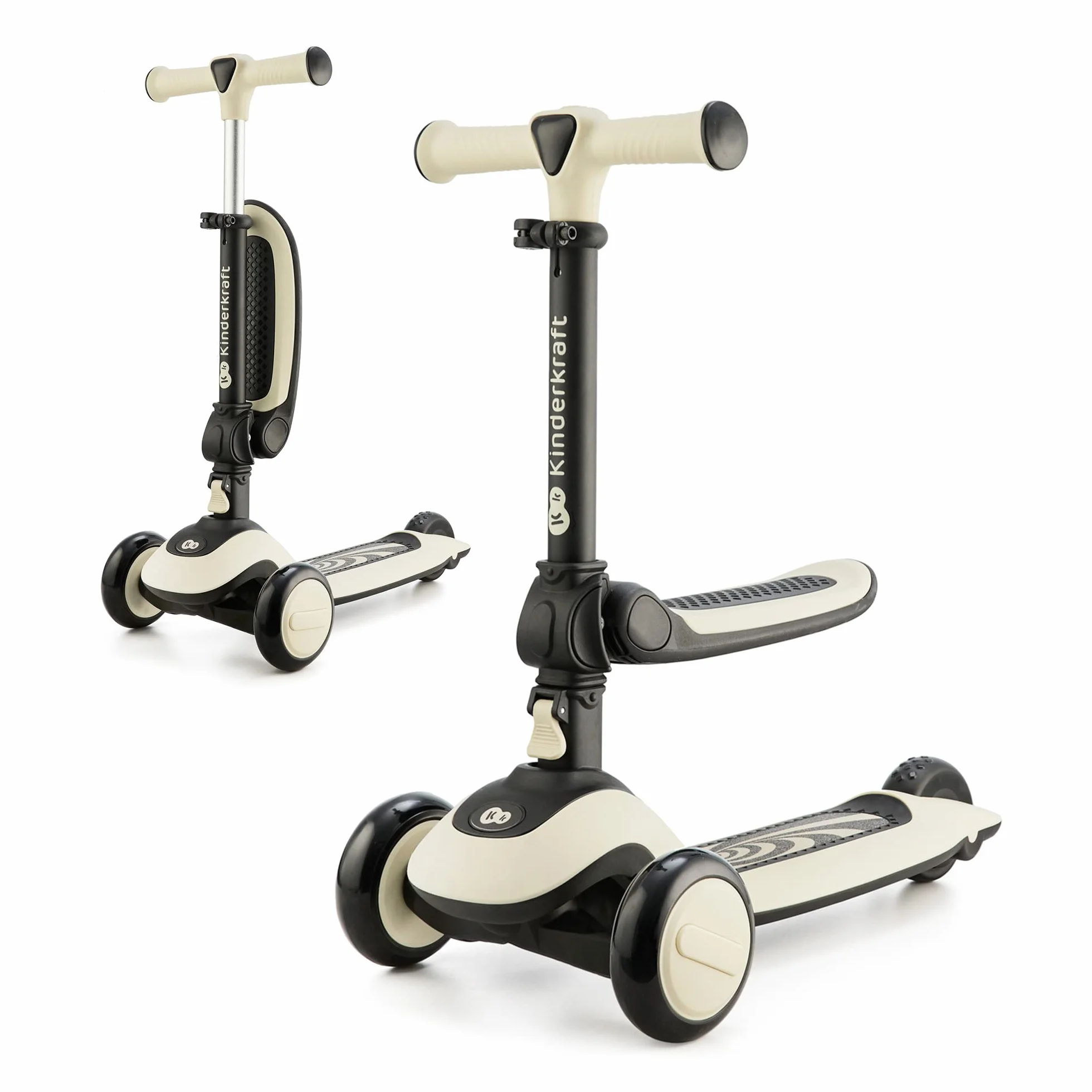 Kinderkraft Halley, Patinete 2 en 1, para Niños, Ajustable, Draisienne, Triciclo, Multifuncional, Bici, 3 Ruedas, LED, De 2 años hasta 50 Kilos, Blanco
