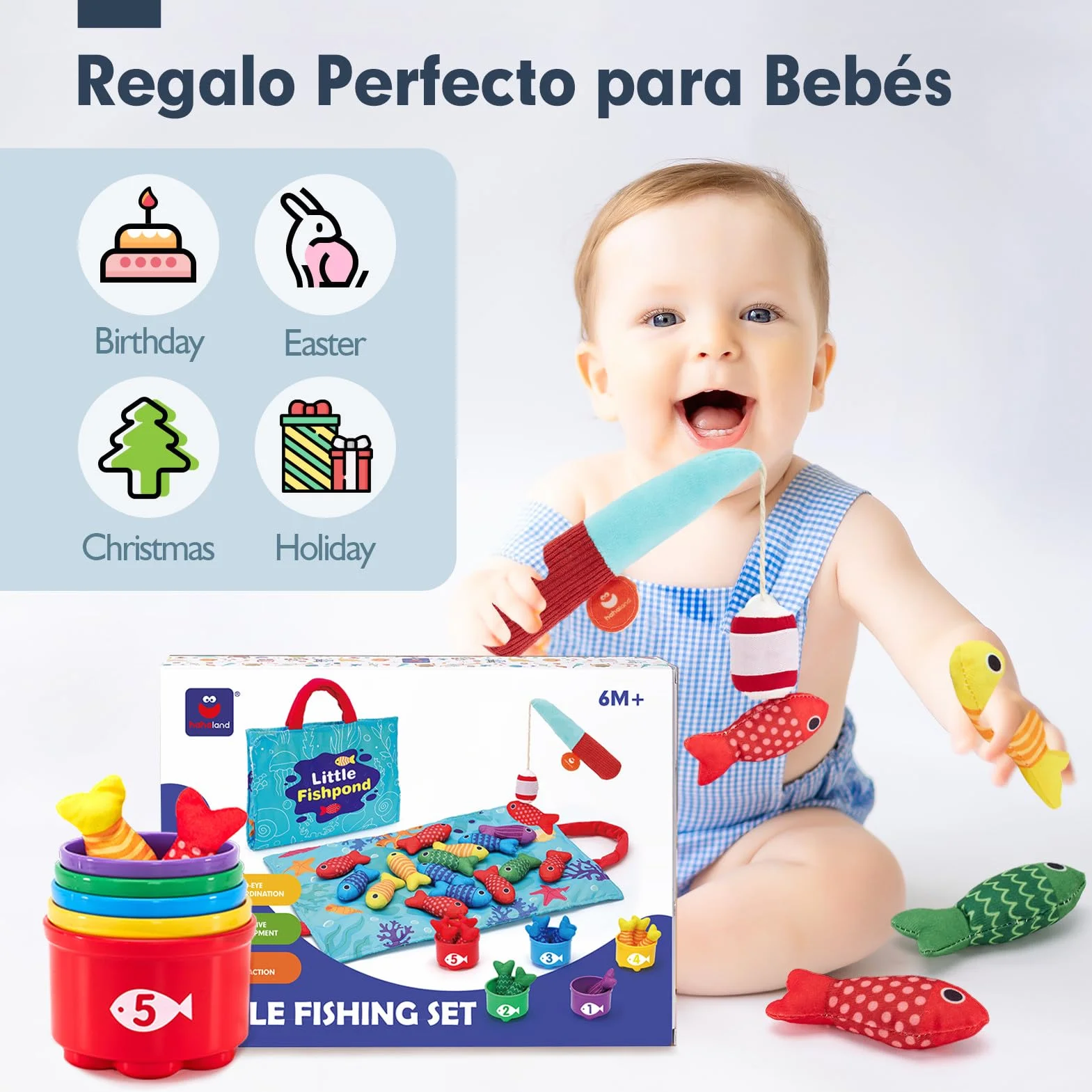 hahaland Juguetes Niños 1 año Montessori - Juego Pesca de Tela Juguetes Montessori Educativos Niños 1 2 3 años - Original Regalo Bebe 1 año Niño Niña