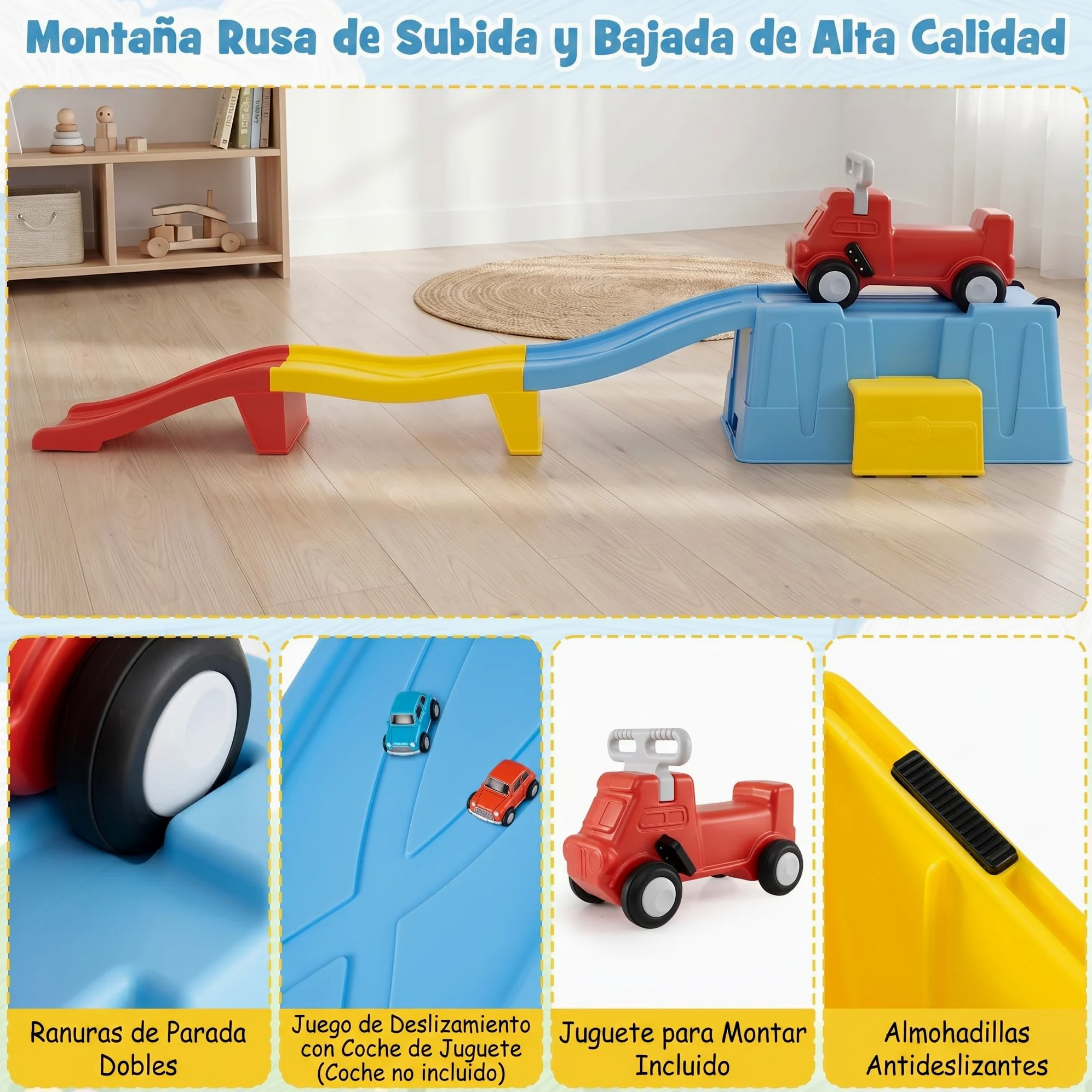 COSTWAY Coche Correpasillos Bebe con Pista en Rampa (Azul) | con Caja de Almacenamiento, Auto a Pedales y Peldaño Ancho, Juguete de Paseo Interior y Exterior para Niños de 3+ Años