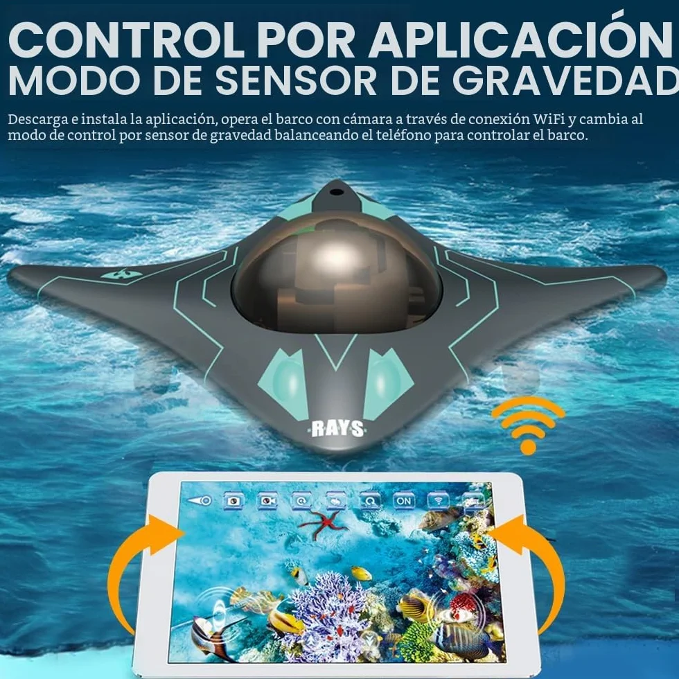 OBEST Barco teledirigido con cámara HD ajustable de 90°, juguete acuático operado por app, luces LED, nave espacial de agua rápida, adecuado para piscinas al aire libre
