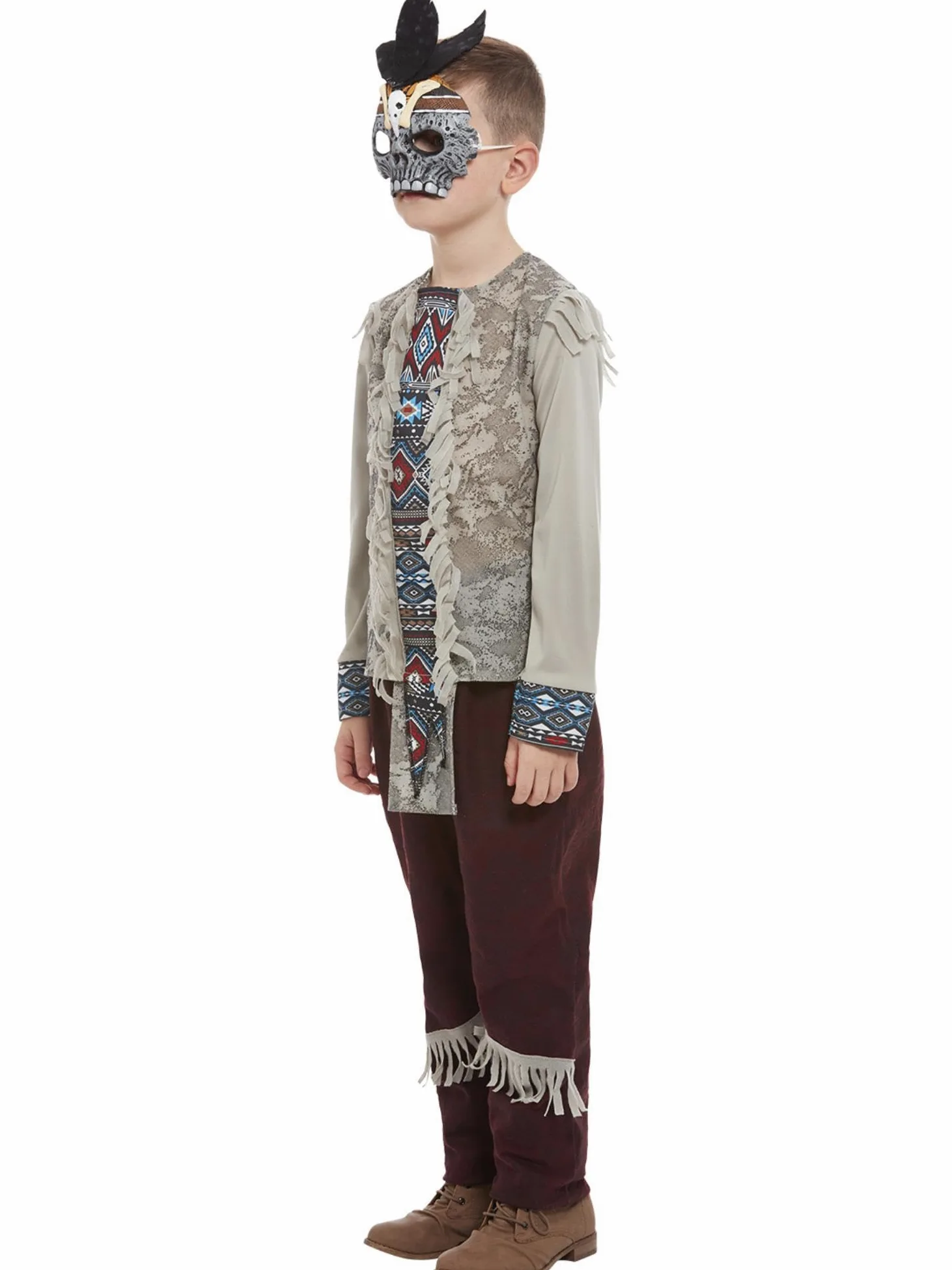 Smiffys Disfraz de indio oscuro, Gris, Parte superior, pantalones y sombrero Halloween, Carnaval